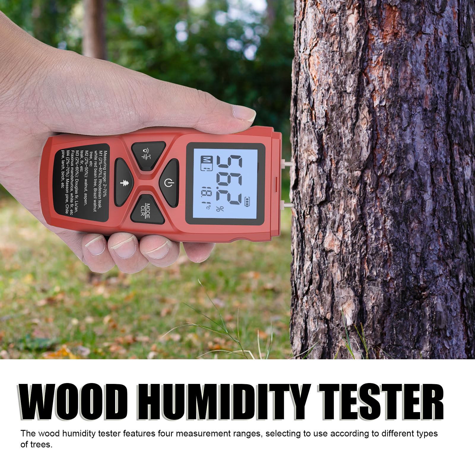 Asixxsix Misuratore di umidità del Legno, Rilevatore di umidità Digitale di Tipo Pin con Display LCD Retroilluminato per Test su Cartongesso e Legna Ardere