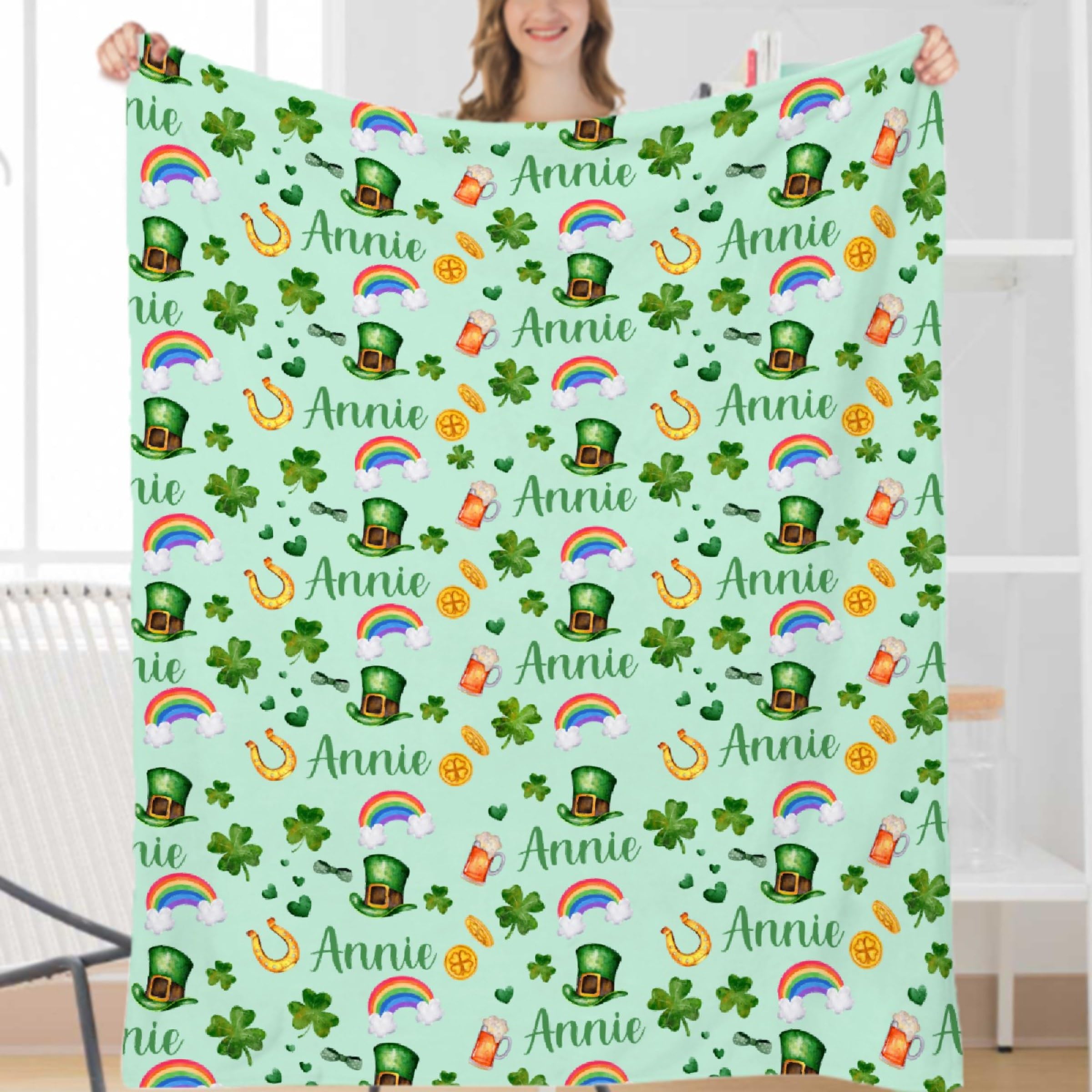 SUPERICH Personalized St Patrick's Day Print Blanket Gifts St Patrick's Day Print Custom Blanket with Name Super Soft Fleece Throw Blankets Air Conditioning Blanket for Couch Bed 50x40 in for Kid