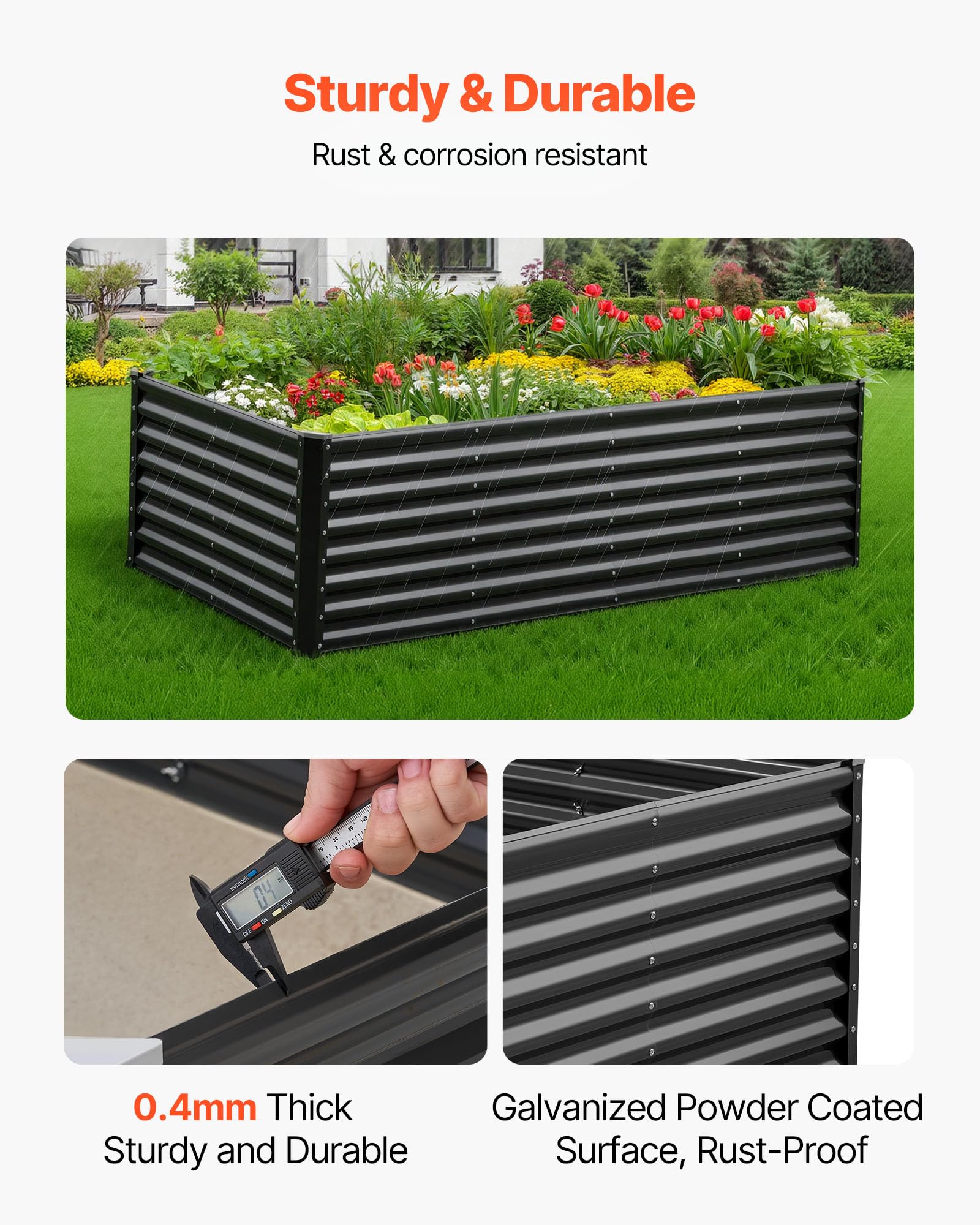 VEVOR Aiuola Rialzata in Metallo, Fioriera da Giardino Zincata per Esterni 2400 x 1200 x 600 mm, Design a Fondo Aperto, per la Coltivazione di Verdure, Erbe Aromatiche e Piante Grasse, Grigio Scuro