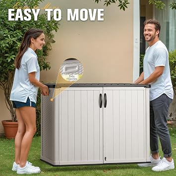 Greesum Outdoor Horizontal Storage Sheds 26 Cu.ft Resin Large Storaged Box Weather Resistance, Without Shelf, Easy to Assemble, Prefect for Garden, Patios, Backyards, White