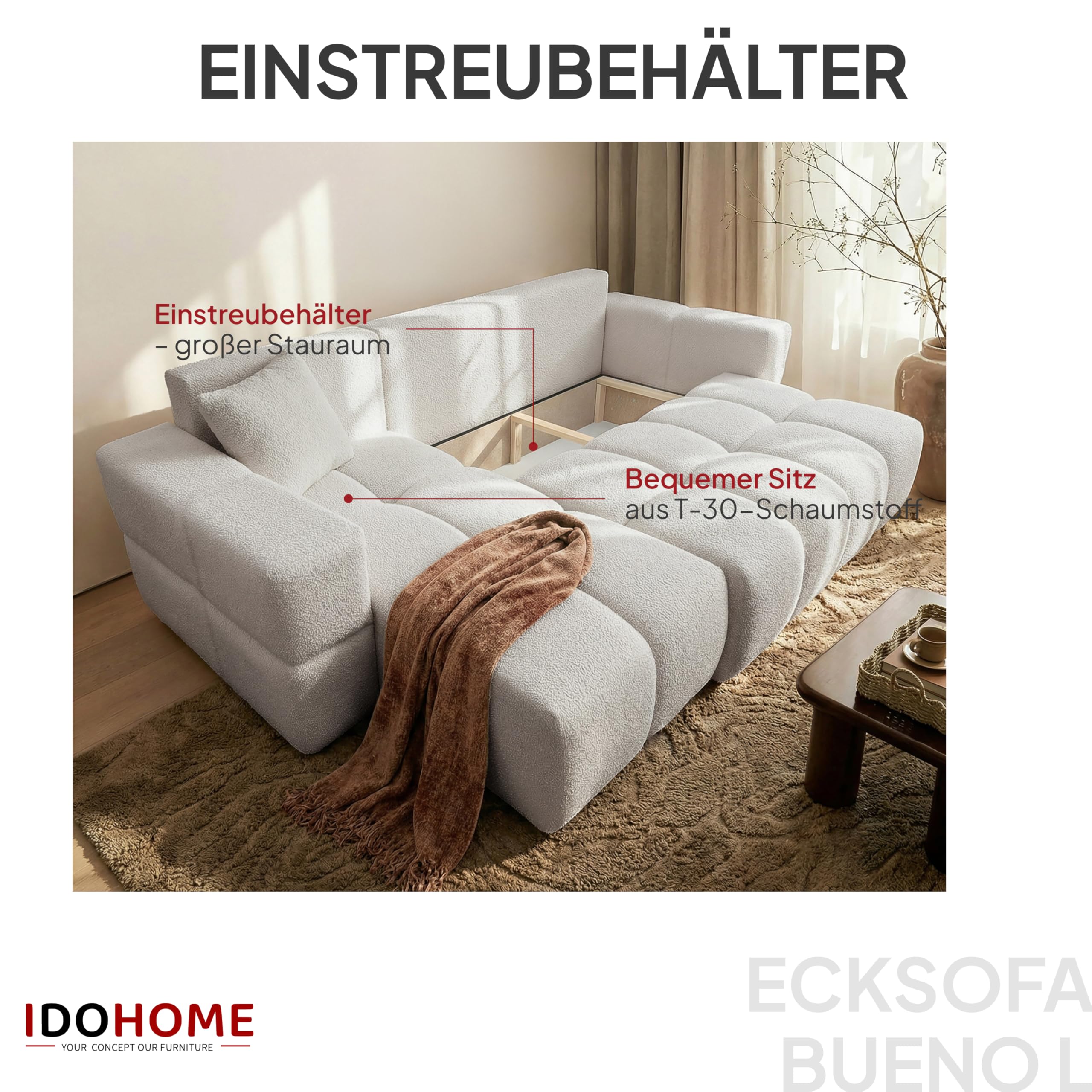 Ecksofa mit Schlaffunktion und Bettkasten 250 x 148 cm