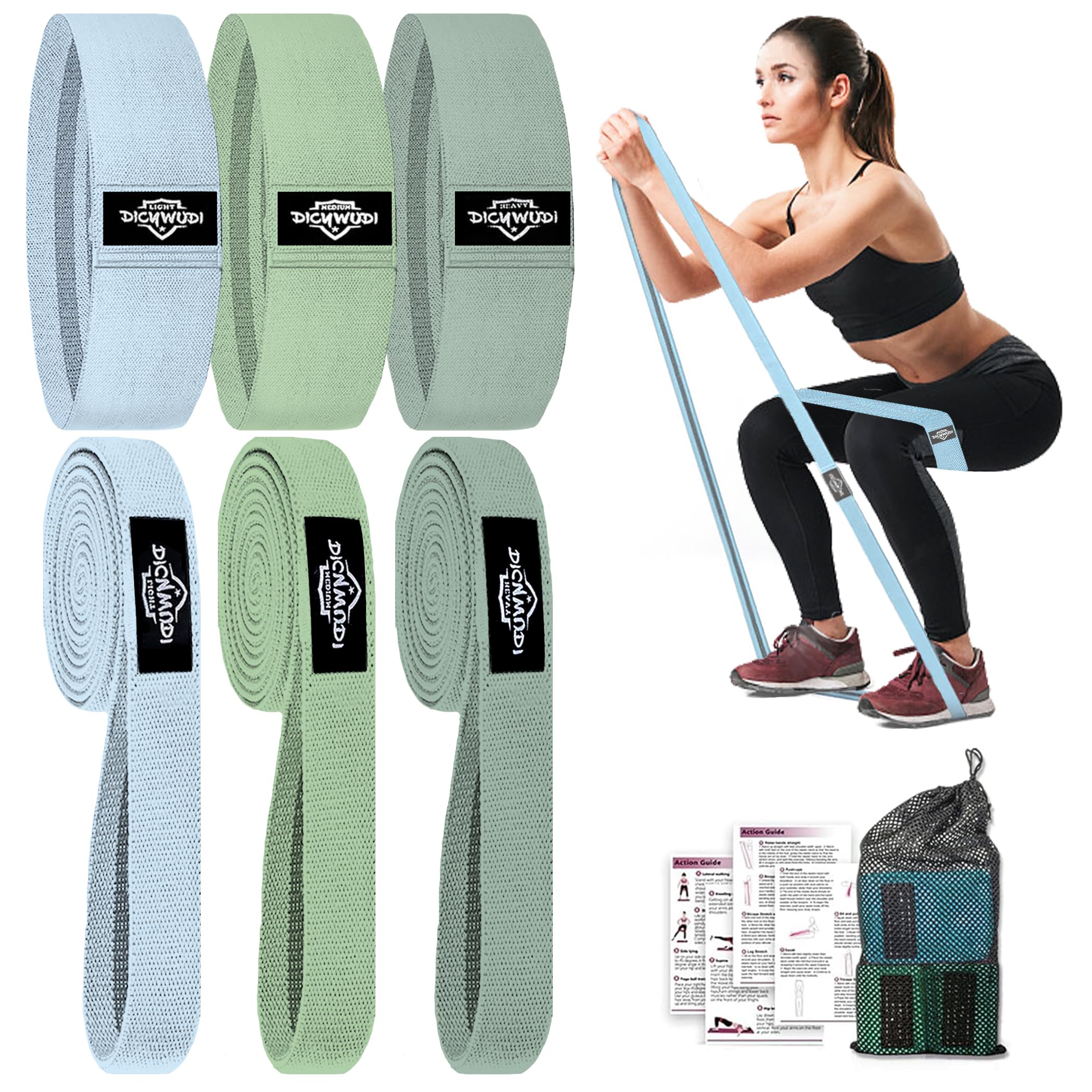 Fabric Resistance Bands for Working Out, 6Pack Non-Slip Exercise Bands for Women and Men, Fabric Booty Bands for Home, Fitness, Pilates, Stretching