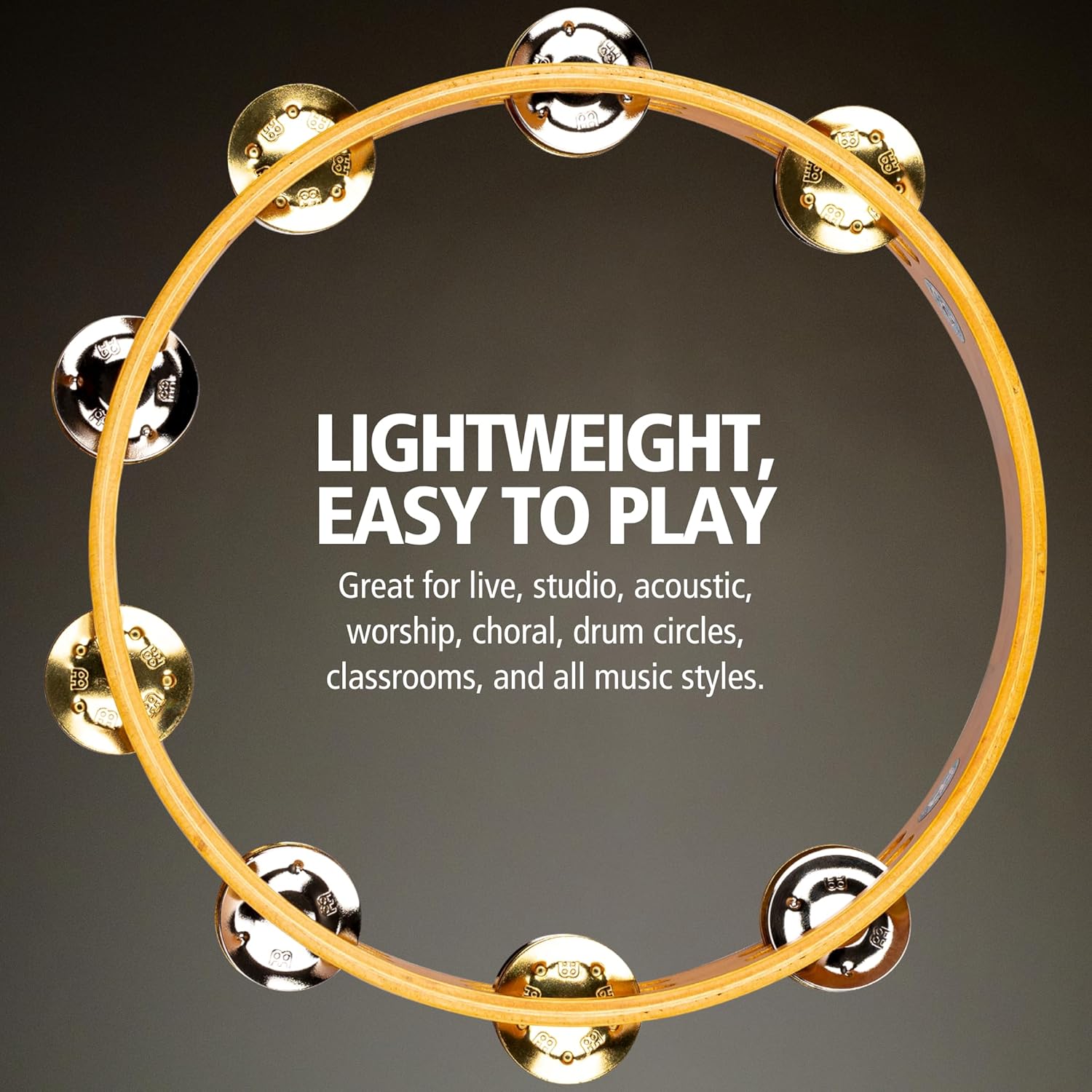 Meinl Percussion Tambourine with Nickel Plated Steel and Solid Brass Jingles, Double Row-NOT Made in China-Super Natural Wood Finish, 2-Year Warranty, (TA2M-SNT)