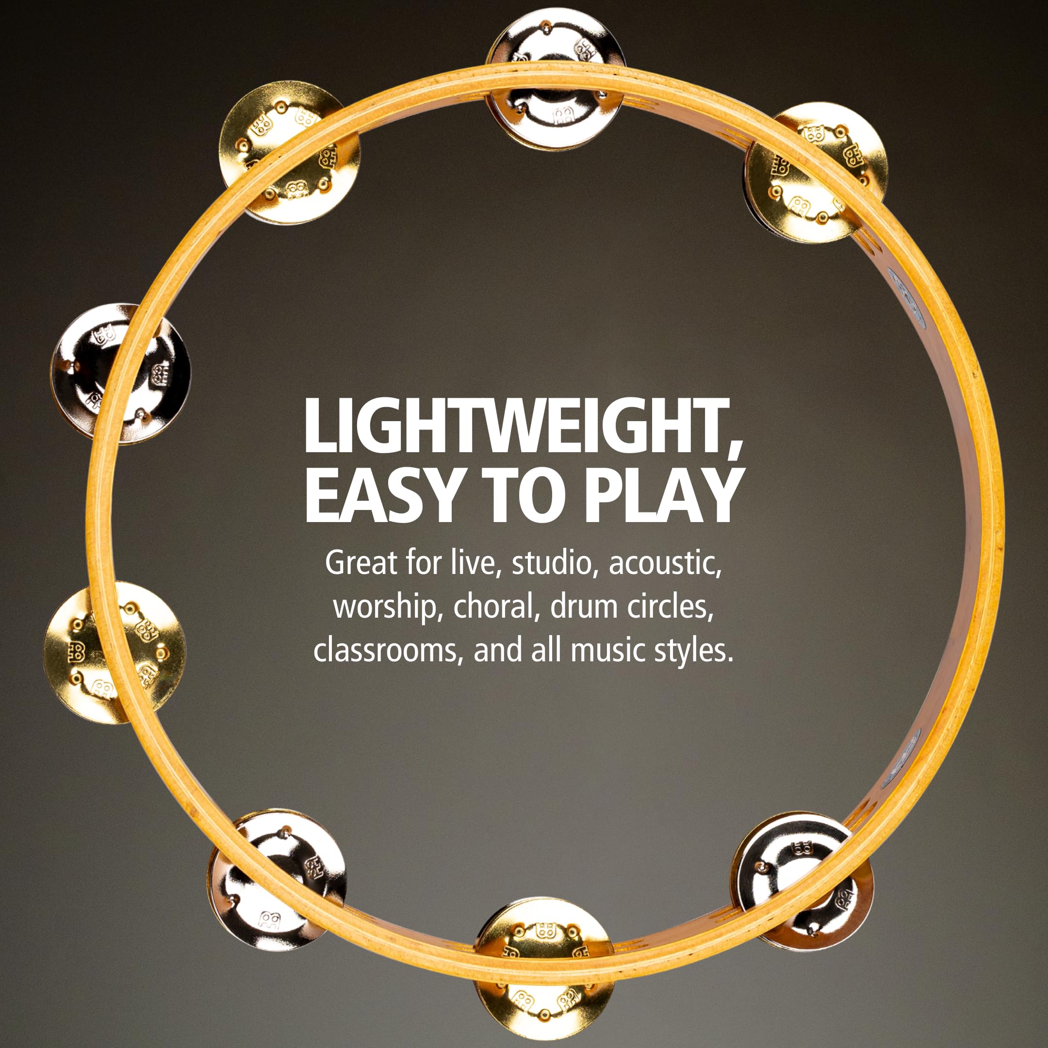 Meinl Percussion Recording-Combo Wood Tambourine, Natur (TA2M-SNT) | Tamburin mit 2 Reihen Jingles, Durchmesser 10 Zoll, Holz, Stahl und Messing