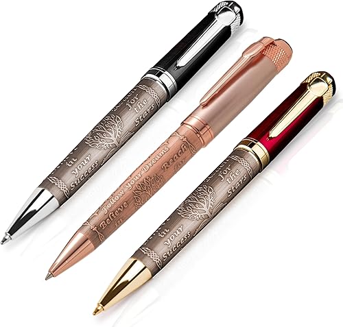S&R Somit Luxury Trio - Tres bolígrafos elegantes con caja de regalo brillante plateado-negro, rosa dorada y oro rojo, gran juego de bolígrafos
