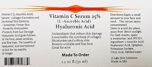 Miniatura 2 de Suero para la piel con vitamina C al 25% (ácido L-ascórbico) con suero antienvejecimiento de ácido hialurónico puro (1.2 oz)