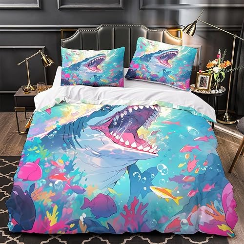 Miniatura 3 de NEDOES Shark Duvet Cover, Microfibre Ocean Bedding Soft and Breathable Duvet Cover Set 3D Sturdy and Easy to Clean Double200x200cm