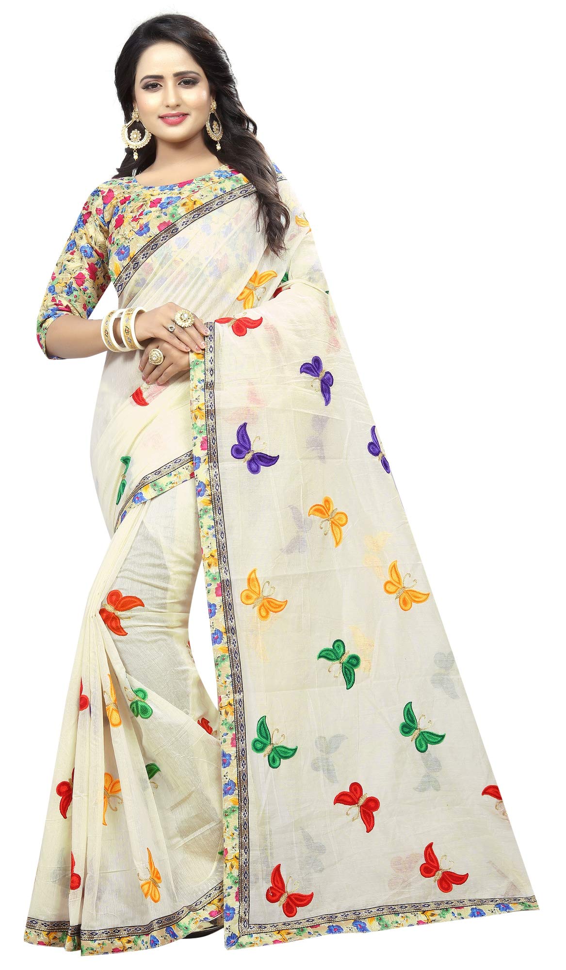 Online Bazaar Women's Chanderi Saree With Blouse Piece