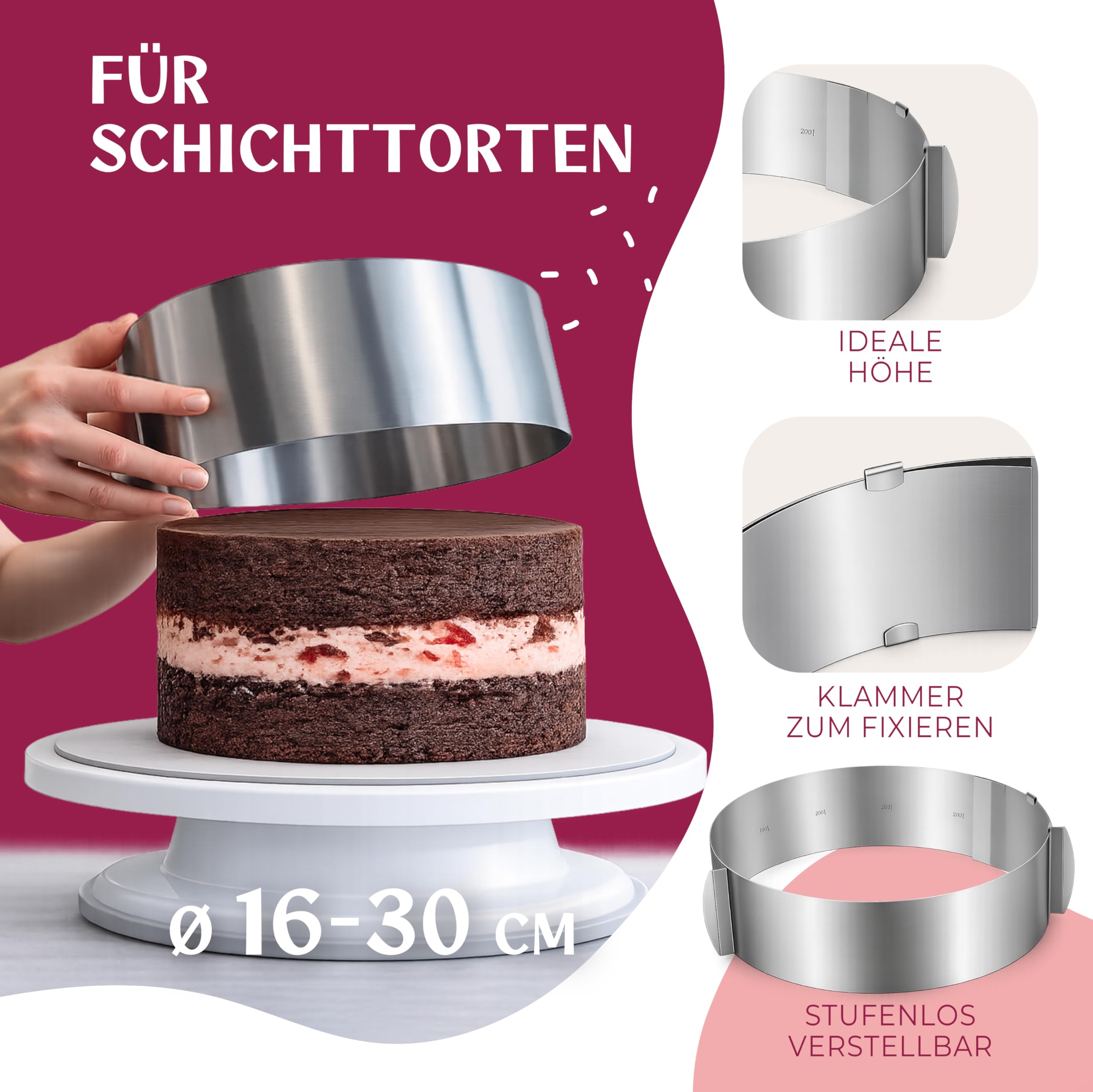Torten Zubehör Set mit Premium-Spritztüllen & Spritzbeutel | Tortenring, drehbare Tortenplatte, Tortenschneider & vielseitiges Backzubehör – Kuchen Zubehör Set für Teenager & Erwachsene