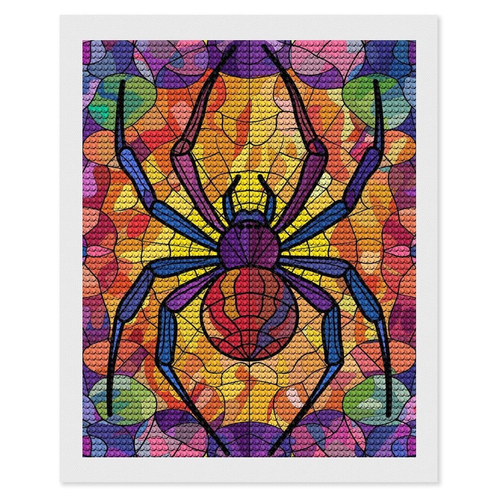 Junmoney Stained Glass Spider Web Full Drill Diamond Painting Kit 16"x20", Mindful Craft Activity, Bedroom Decor, for Adults, Gift Idea