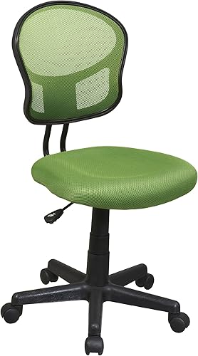 OSP Home Furnishings Serie EM - Silla de trabajo sin brazos con respaldo de malla con asiento de tela acolchada y giro de 360 grados, color verde