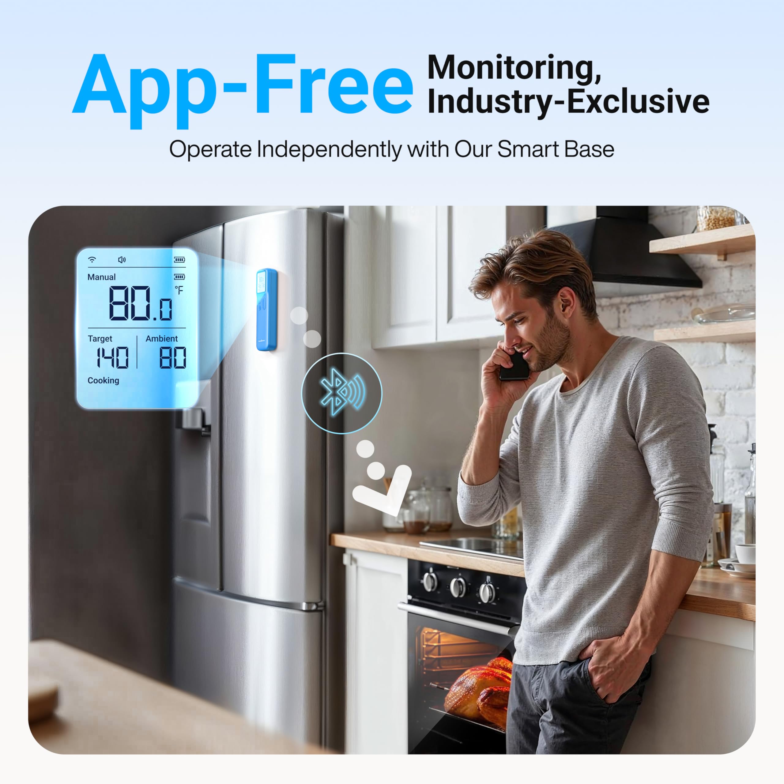 ThermoMaven Smartes Bluetooth Fleischthermometer Kabellos, Basisstation, WLAN Unbegrenzte Reichweite, NIST-zertifizierte Genauigkeit, App Warnungen, Für Grill, Ofen, Smoker, BBQ (Ozeanblau)