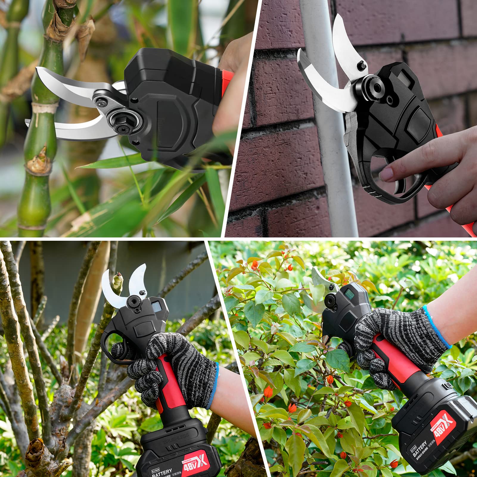 Tijeras de podar eléctricas de 21V, con 2 baterías de litio recargables (tijeras de podar de 40 mm)