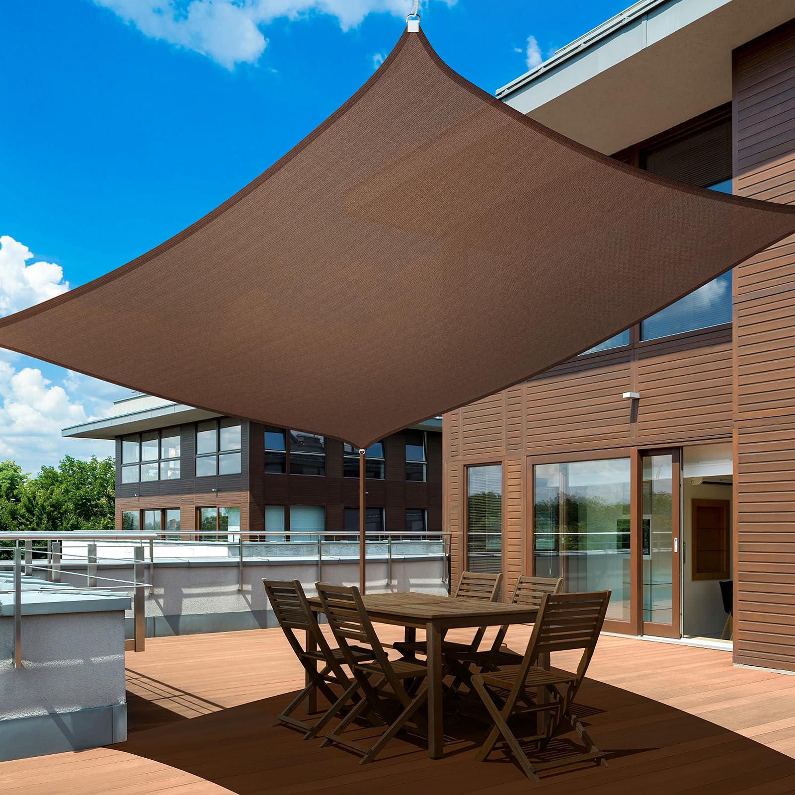 UIRWAY Sun Shade Sails Canopy 16'x12' Rectangle, 95% UV Block, 185GSM Heavy Duty Permeable Sun Shade Sail for Patio, Garden, Pergola, Backyard, Outdoor Pools, Carport - Brown