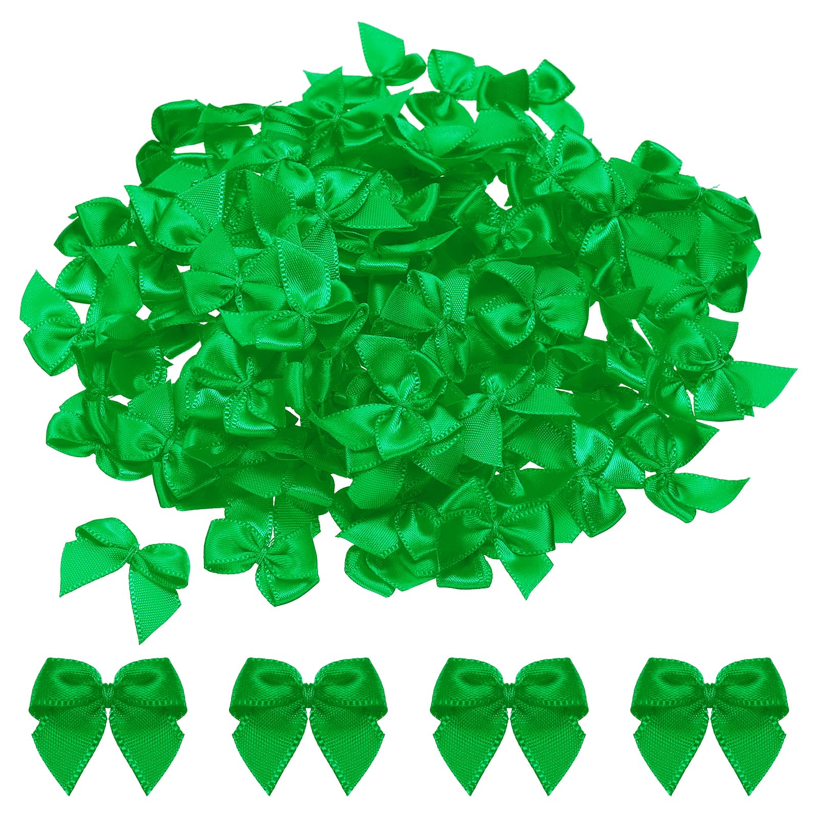 sourcing map 150Pcs Mini Ribbon Bow 1" Mini Fabric Satin Ribbon Flower Bows for Craft DIY Sewing Wedding Birthday Party Grass Green