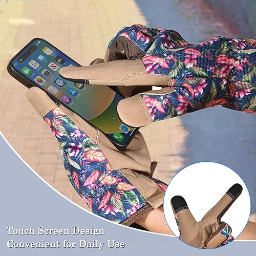 Miniatura 3 de OIZEN Guantes de trabajo de cuero de vaca resistentes para mujer a prueba de espinas guantes de trabajo para deshierbar cavar plantar regalos de