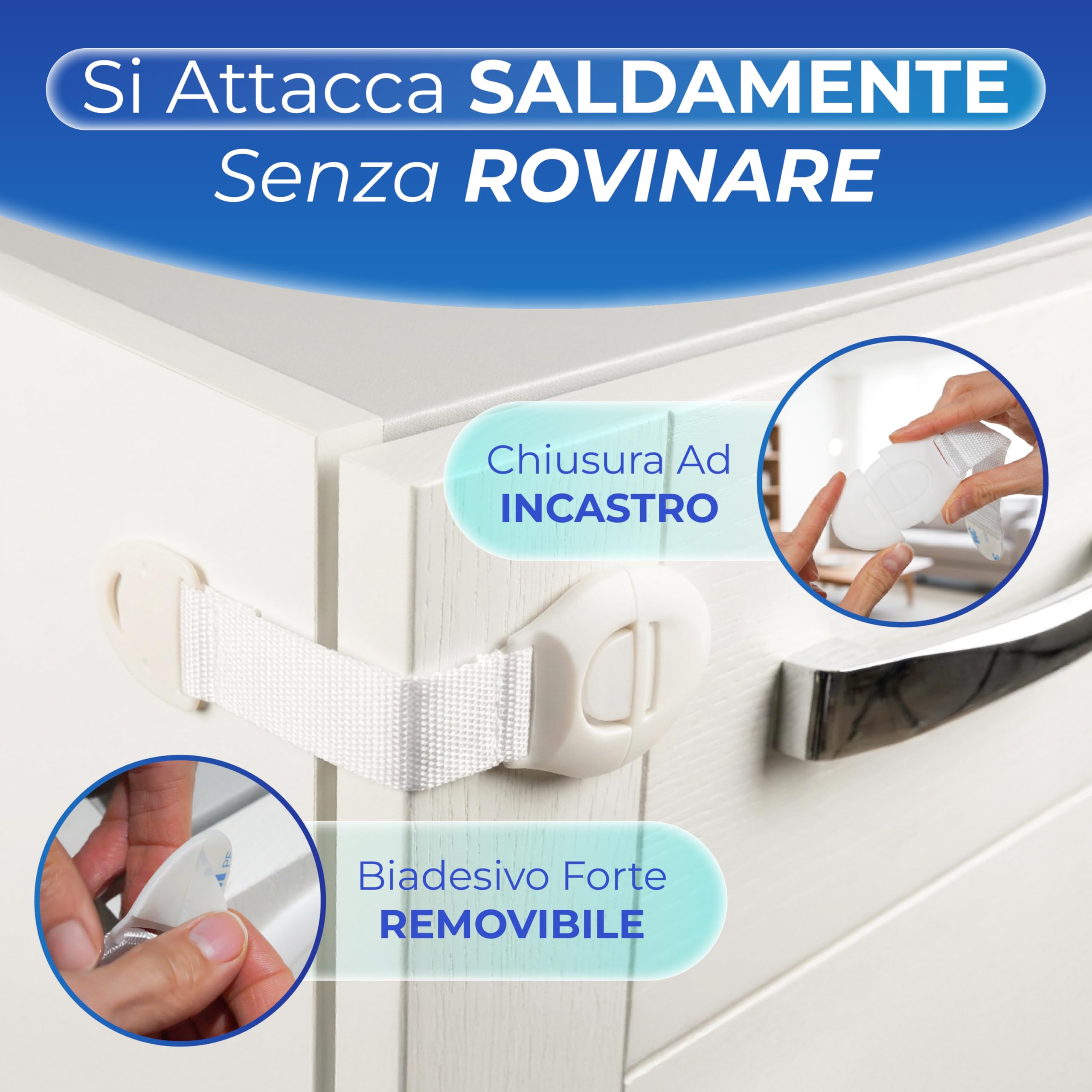 Blocca Cassetti Per Bambini Con Chiusura Di Sicurezza Adesiva, Installazione Senza Fori, Adesivo Ultra Resistente – Sicurezza Per Mobili Cucina Armadi Frigorifero