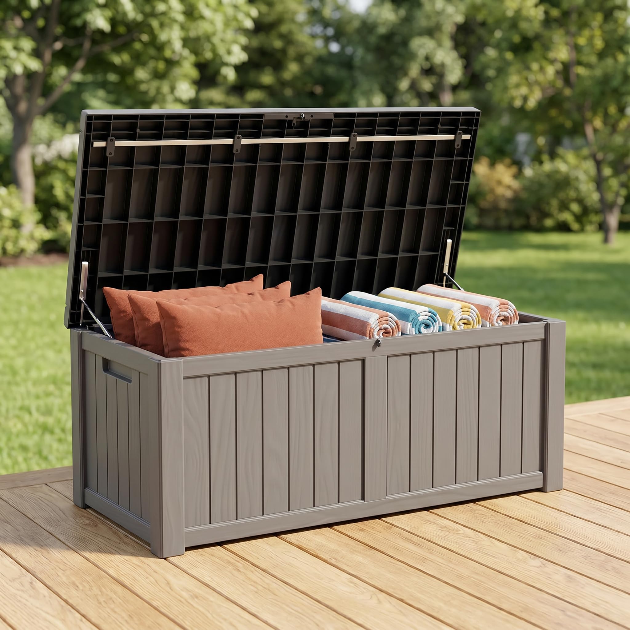 148 Gallon Resin Deck Box - Outdoor Storage Chest for Patio Furniture Cushions, Garden Tools, Pool Accessories &amp; Backyard Organization Lockable Waterproof All-Weather, Easy Assembly