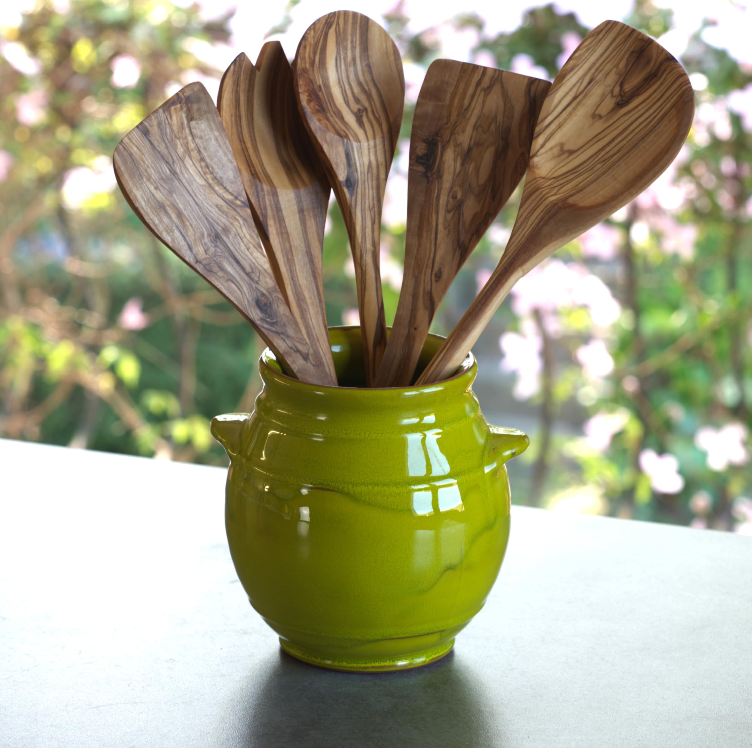 Pot à ustensiles en céramique trempé à la main | Porte-ustensiles de cuisine artisanal | Fabriqué en Espagne | Élégant pot à couverts | Pot à couverts rustique pour cuillères, spatules