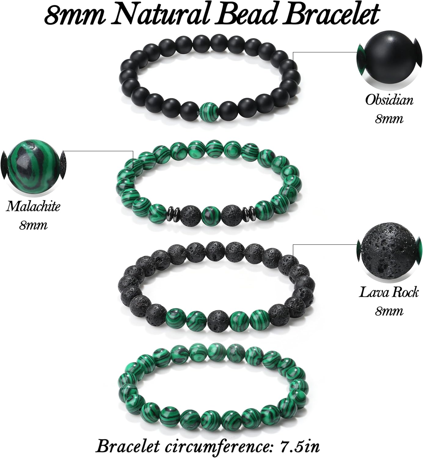 XIANNVXI Mens Beaded Bracelet Set Natural Stone 8mm Beads Bracelets for Men Red Black Bead Stretch Bracelet for Mens - Image 5