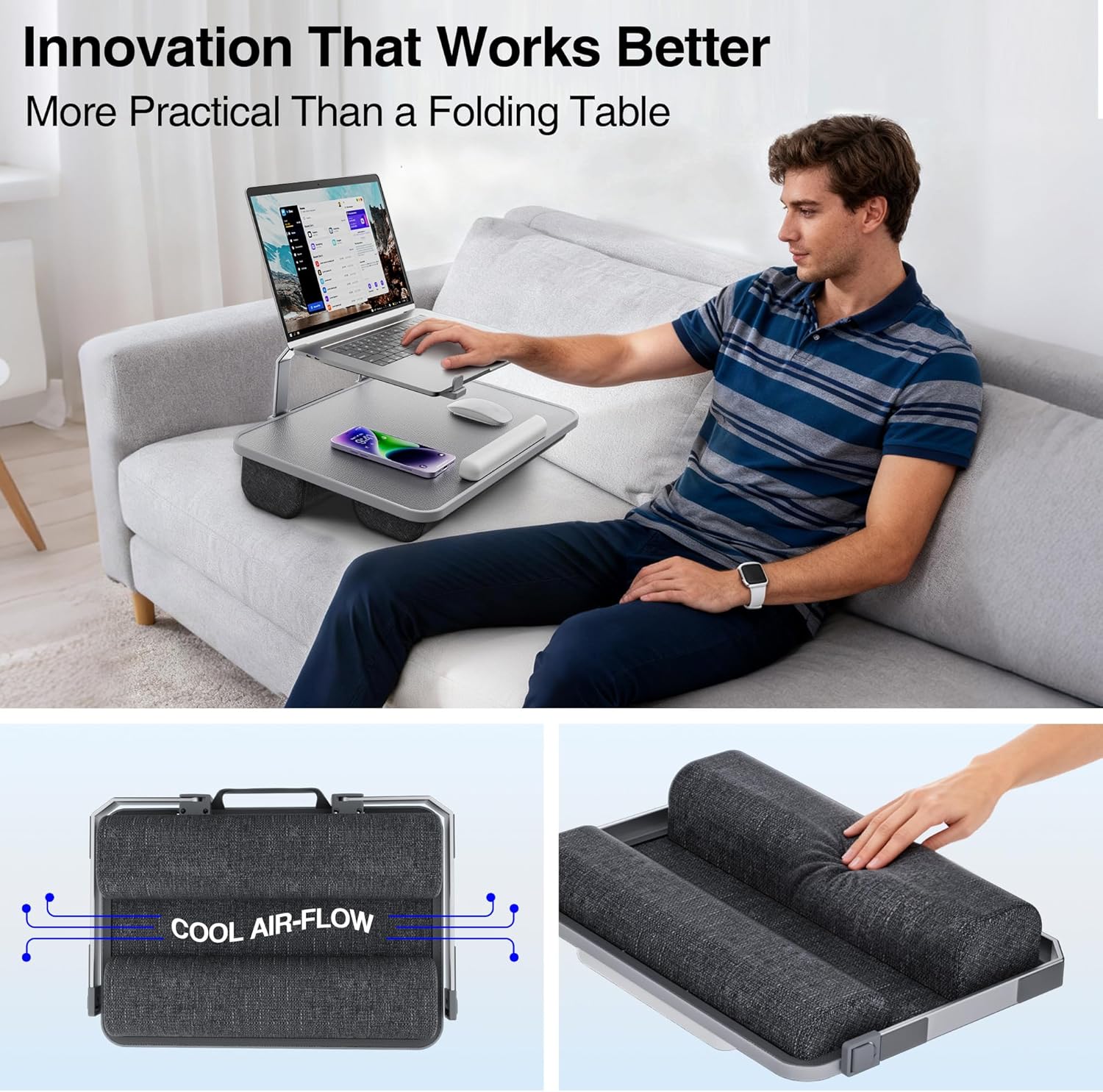 V-Hold Laptop Lap Desk with Foldable Stand, Lightweight Laptop Stand for Bed, Fits up to 15.6" Laptops & MacBook, Lightweight Lap Tray Table with Pillow Cushion for Bed & Couch