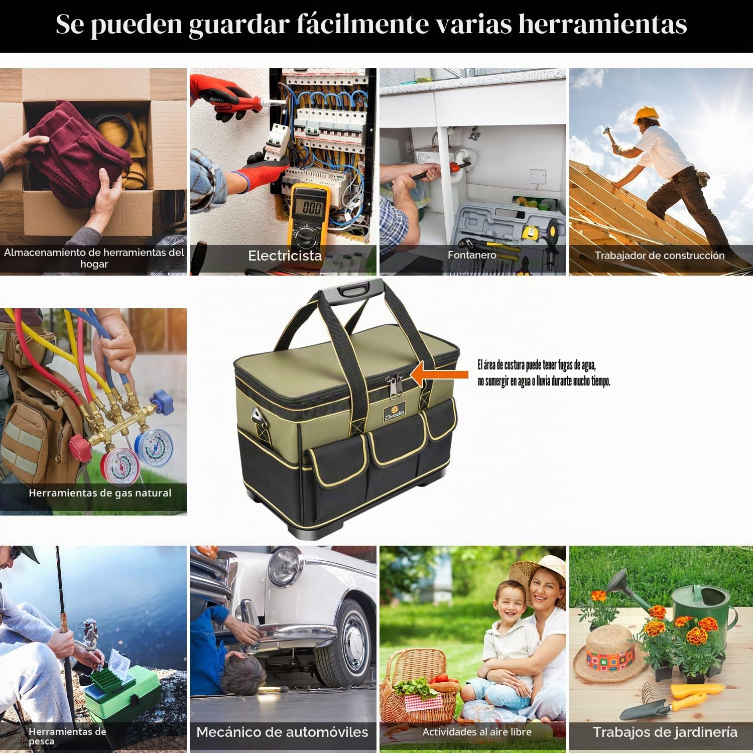 Drado Bolsa de Herramientas Profesional e Impermeable Con Correa Ajustable Para el Hombro (40 x 23 x 28 cm)