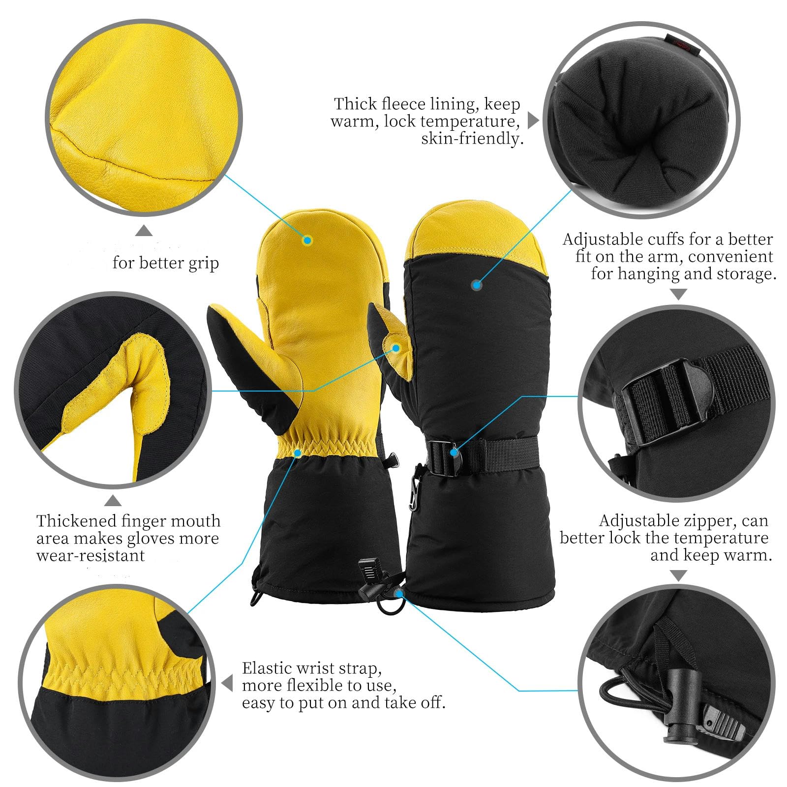 Guantes térmicos de Invierno para esquí, Snowboard, Motociclismo, Ciclismo, Hombre y Mujer, cálidos para la Nieve (Amarillo 1019)