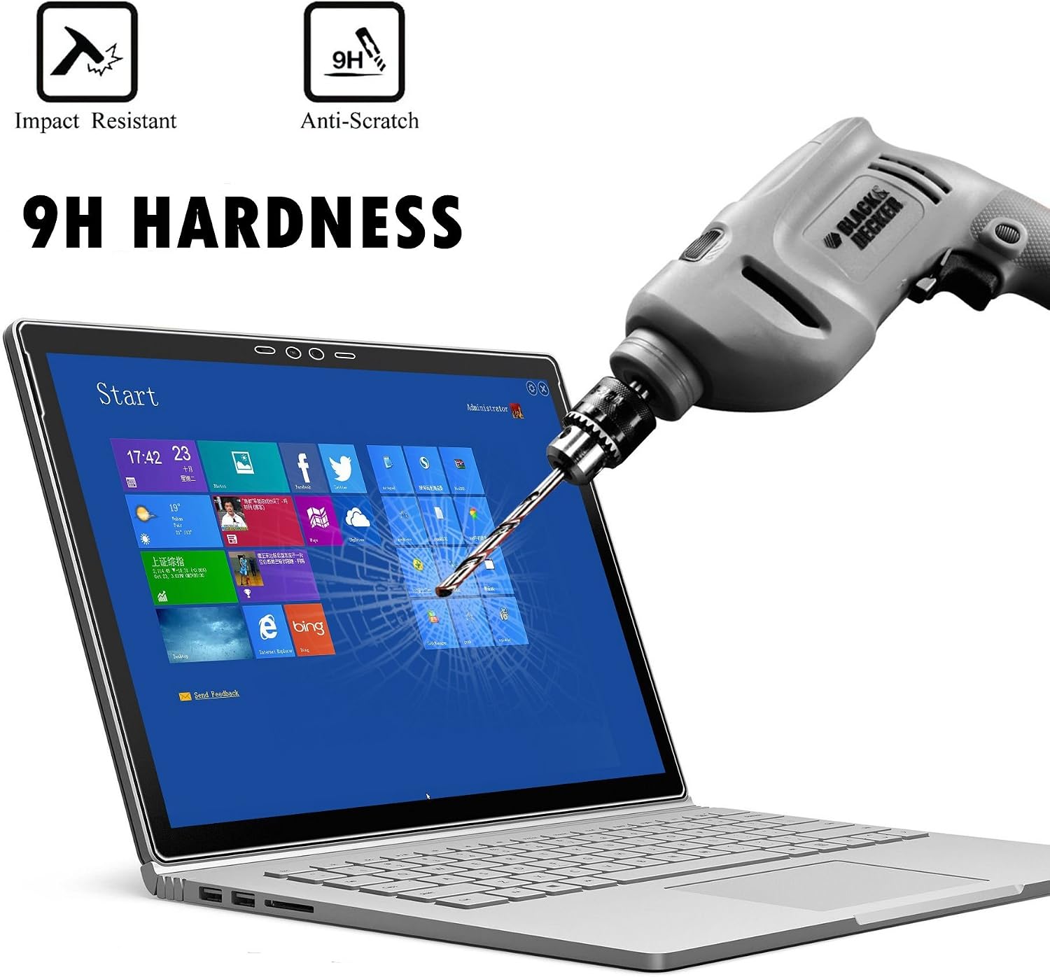 Surface Book Screen Protector [Tempered Glass], Megoo No Bubble, Anti-scratch, Friendly Touching Glass (Updated Version 2017) Also Compatible for Microsoft Surface Book 2 [13.5 Inch]