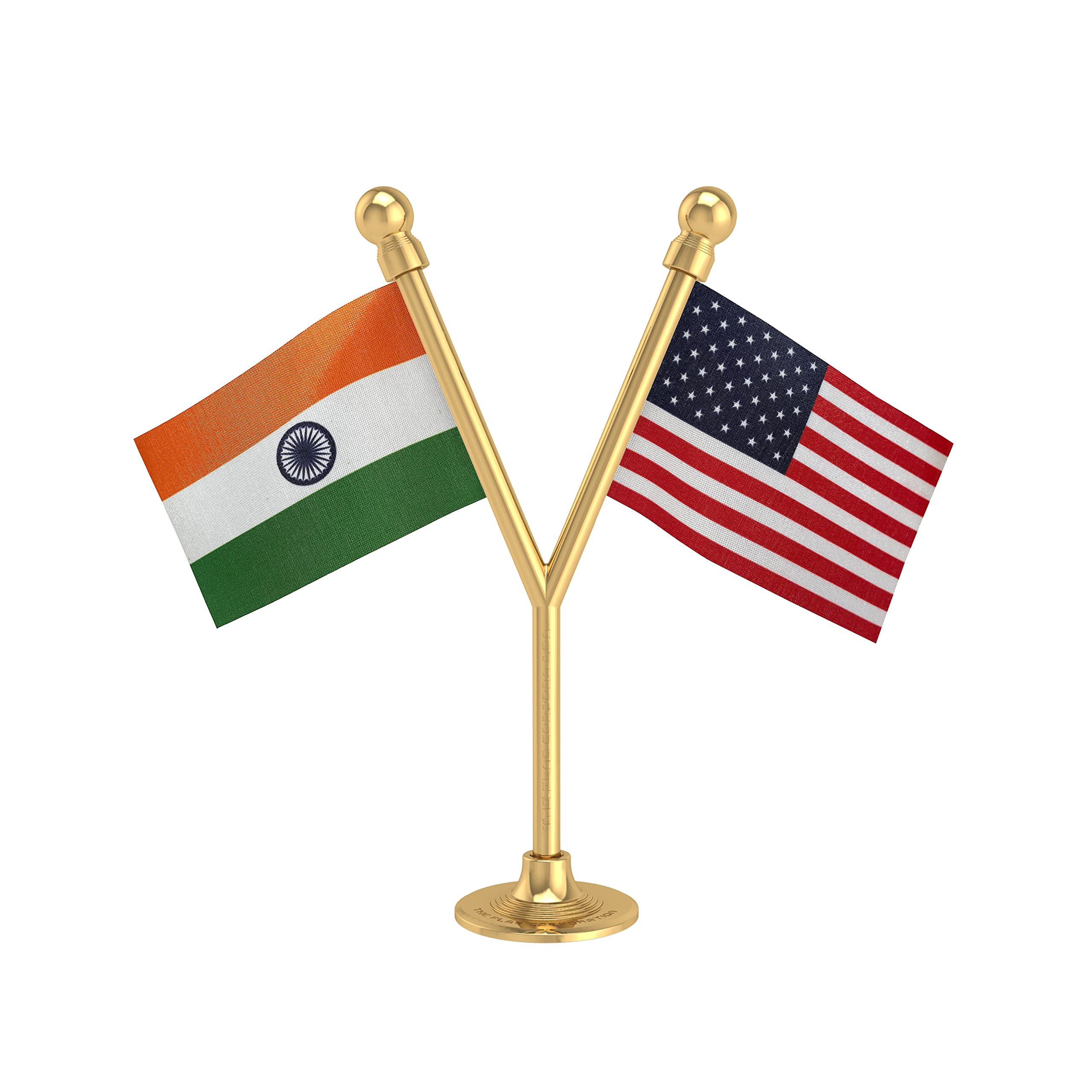 The Flag Corporation India & USA United States of America Car Dashboard Flag 2in x 3in With A Plastic Sublime Gold Base