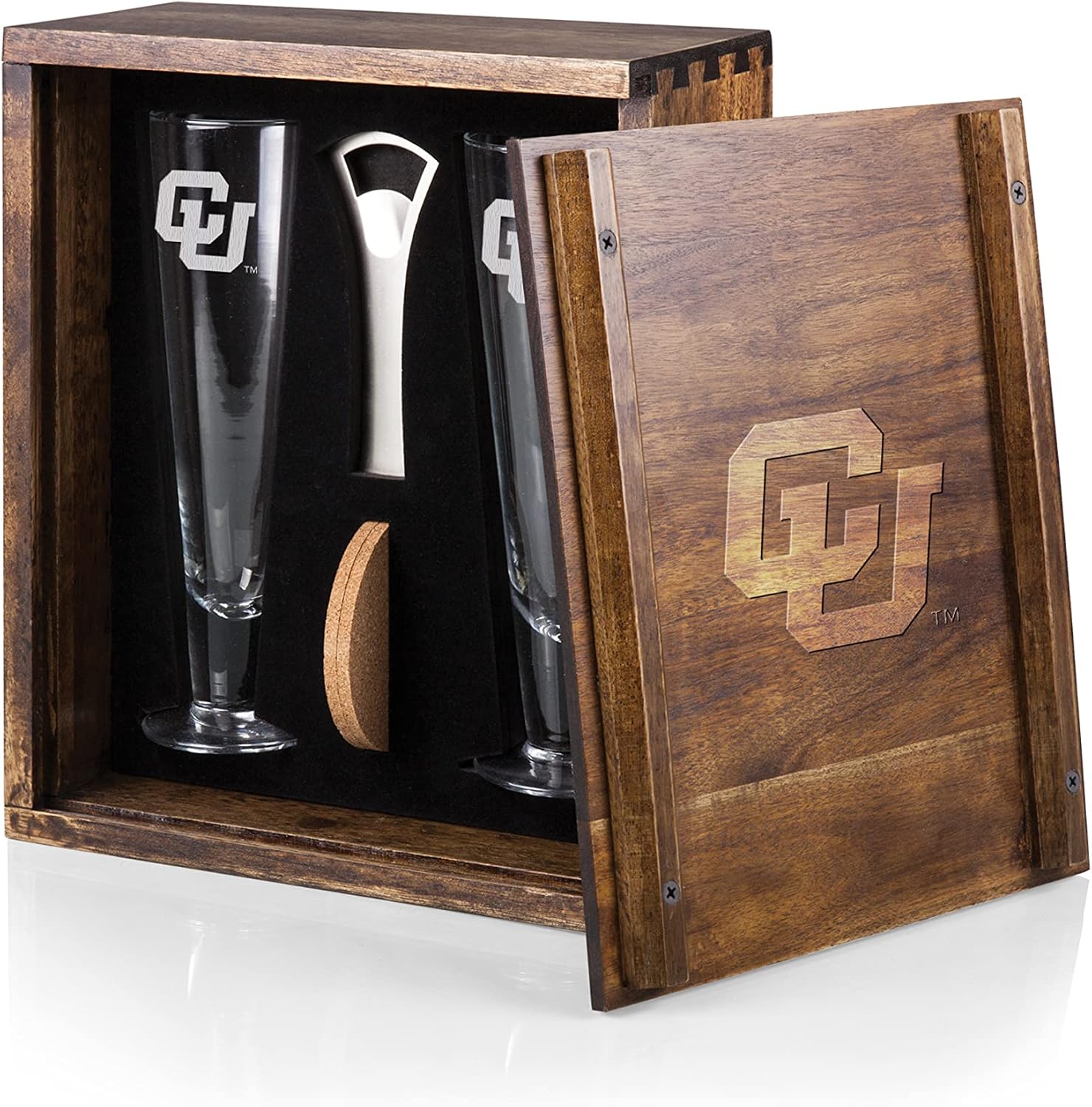 PICNIC TIME NCAA Titans Pilsner Craft Beer Set with 2 Beer Glasses, Gift For Beer Lovers, (Acacia Wood)