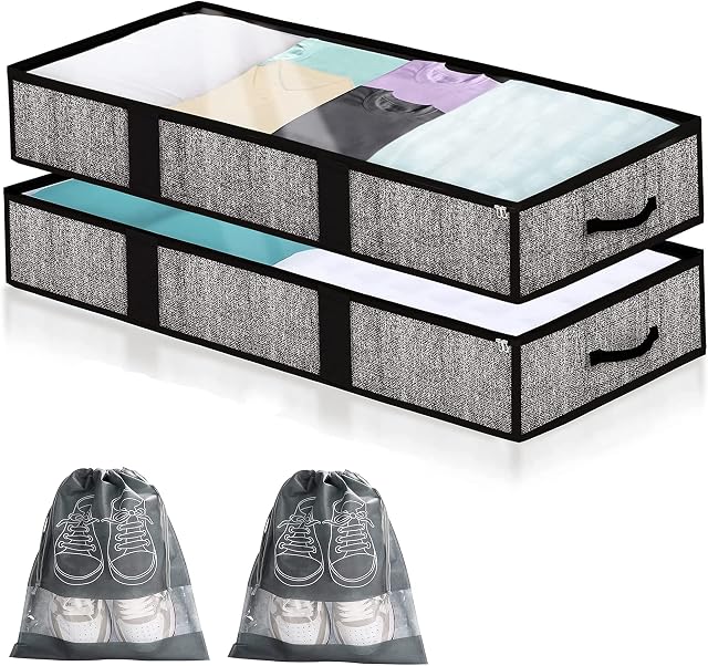 HAOERDG 2 Pack Underbed Storage, Underbed Storage Bags Boxes 90l, Under Bed Storage Bag With Zip, Under Bed Storage Box With Lid For Clothes Storage