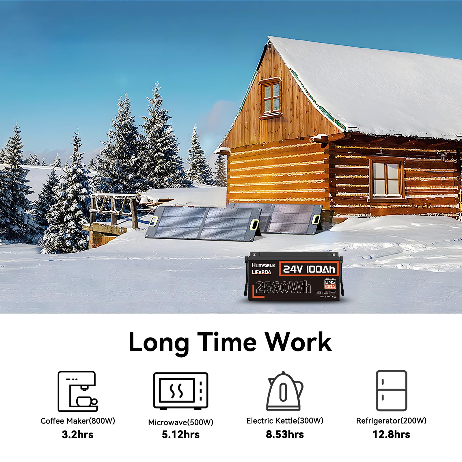 Humsienk Batteria Litio 24V 100Ah LiFePO4 con 100A BMS, Protezione Bassa Temperatura, Batteria 24V per Fotovoltaico Accumulo, Barche da Pesca Bass, Sistemi di Energia Rinnovabile, Camper, Off-Grid