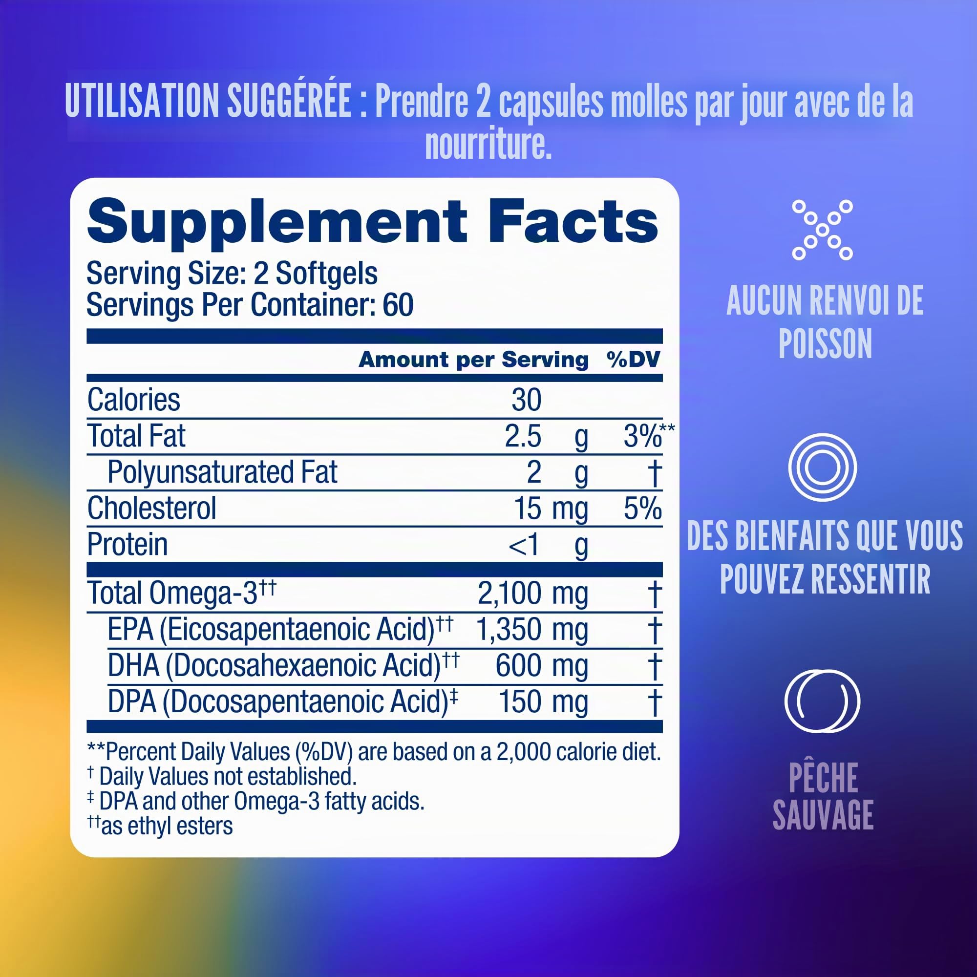 Océan bleu - Omega - 3 2100 olcénique optimisé Saveur orange naturelle 2100 mg - 60 Gélules