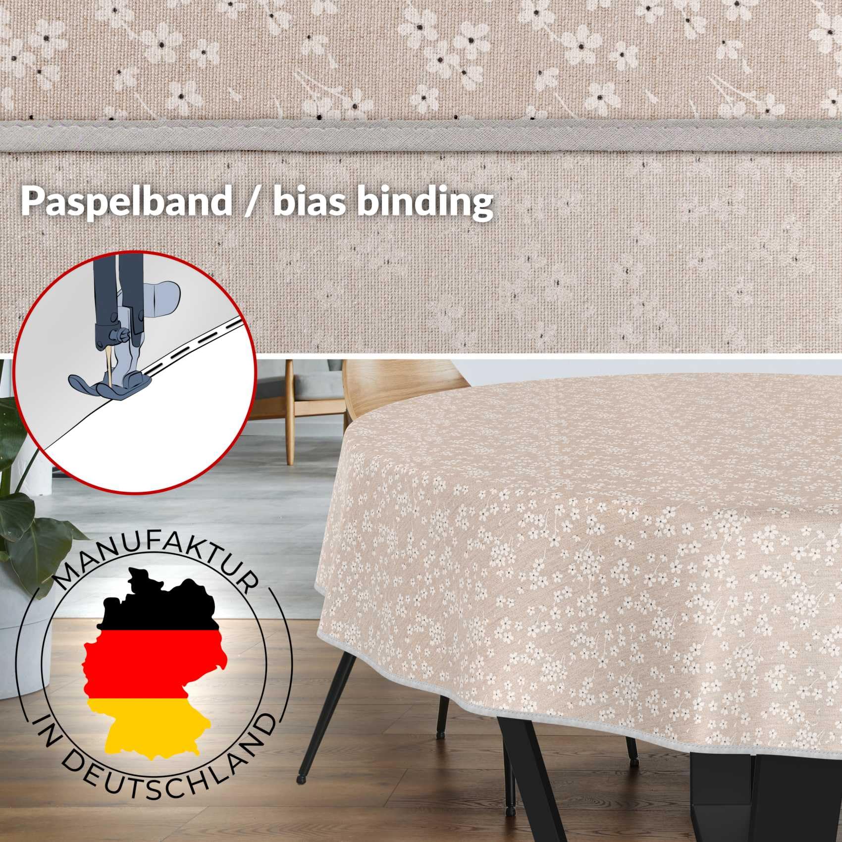 Tablecloth 140 cm Round Oval Rectangular Table Cloth Washable Cotton Polyester Fabric Table Cloth Beige Round with Hem (Edged) - Image 3