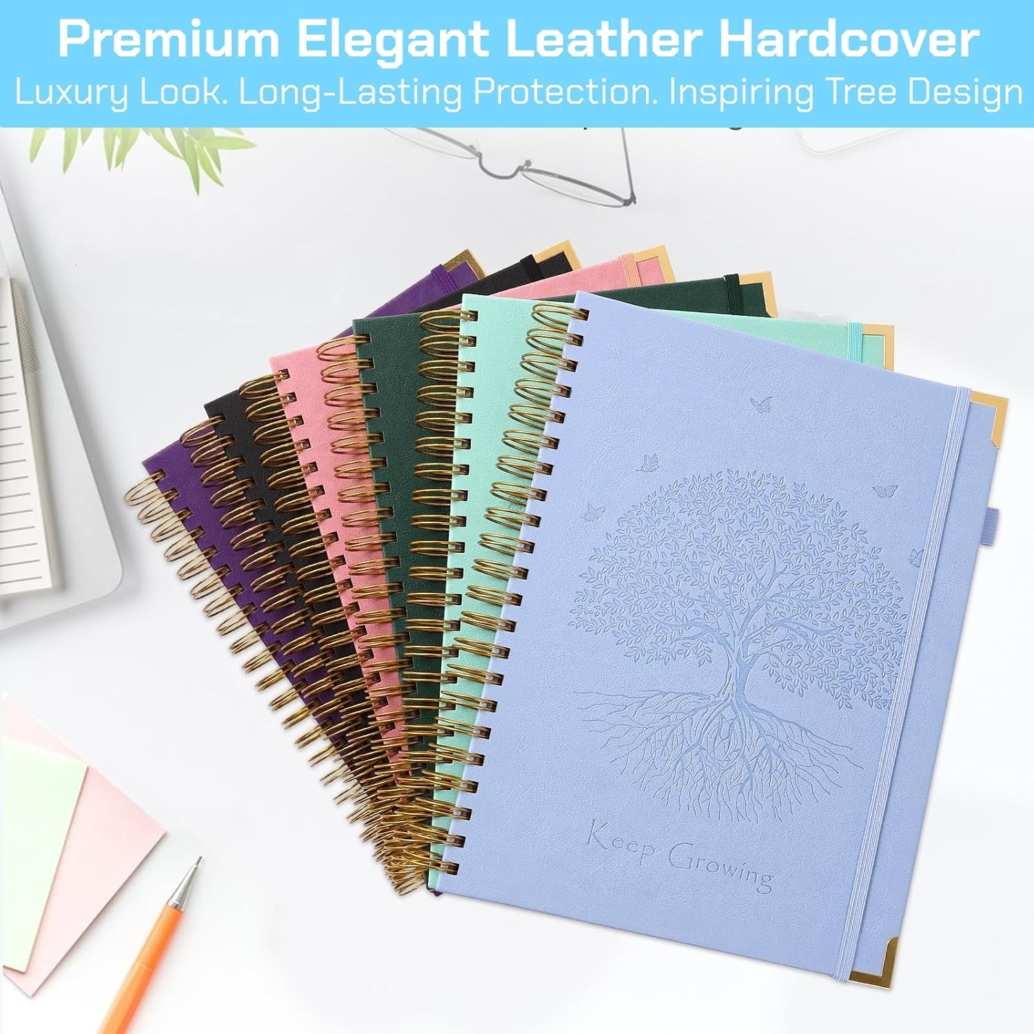 Blank Spiral Notebook, Sketch Book, 8.5" x 11", 300 Pages Hardcover Leather Sketchbook, Large Unlined Notebook Journal for Women Men, No Bleed Thick Paper Sketchbook for Drawing, Green Sketch Books