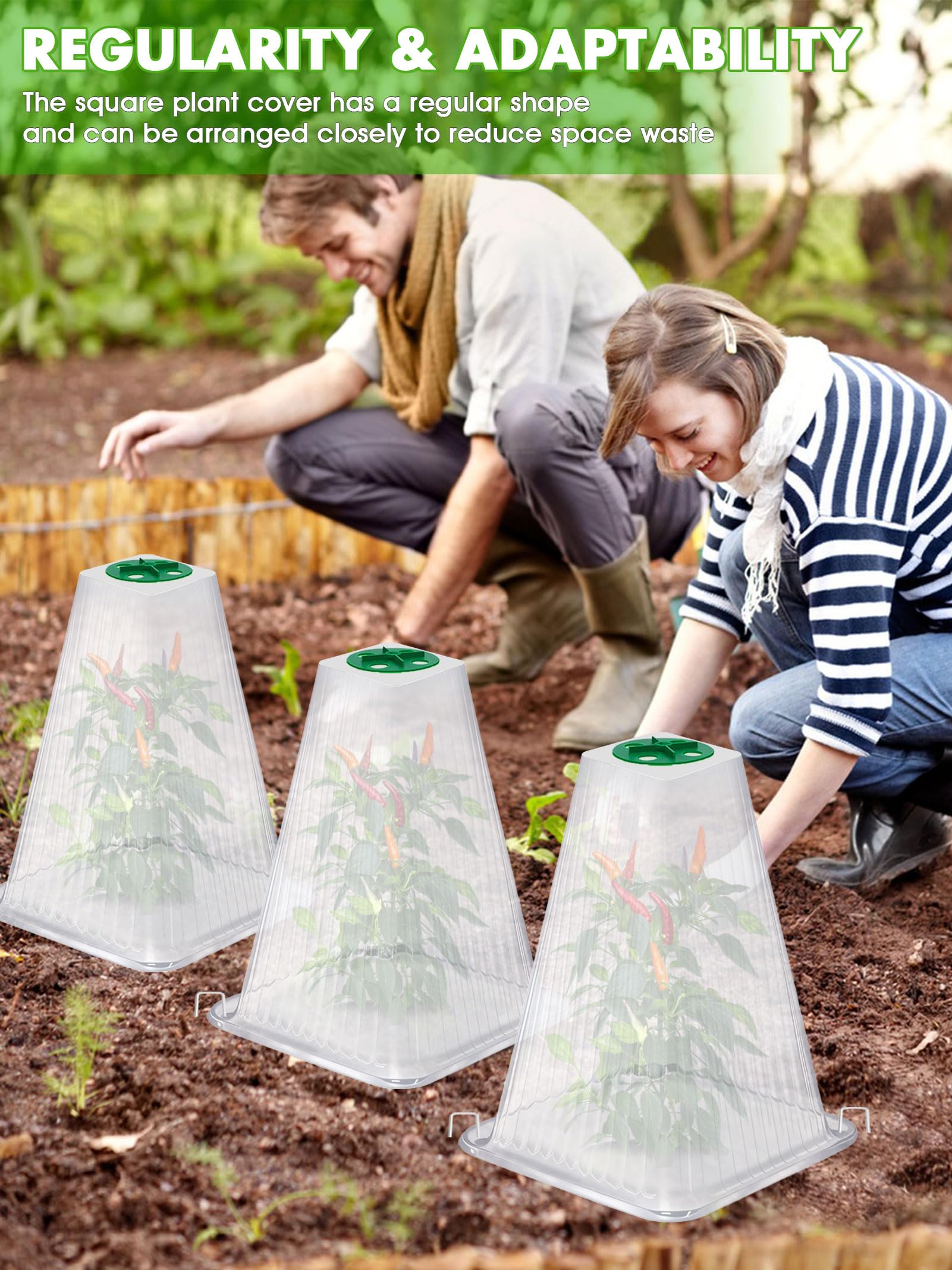 Lot de 20 Cloches de Jardin réutilisables pour Plantes, 23,9 x 19,8 cm (H x P) avec 40 piquets de Sol et Housse d'aération rotative, couvertures de Plantes Protection Contre Le Gel Contre Les Animaux