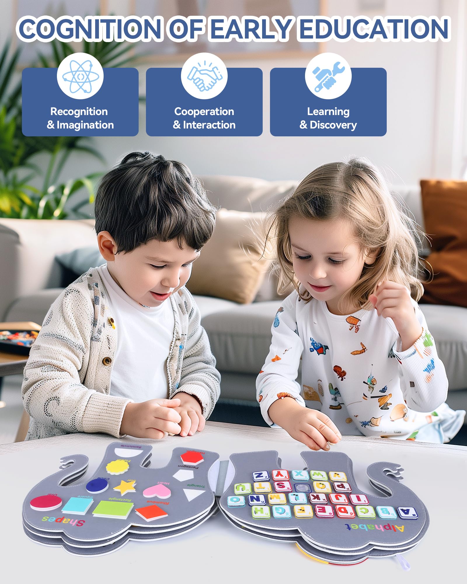 Heypappy Busy Board,12 in 1 Montessori Busy Board Feltro,Montessori Didattici Libro Sensoriale Educativo, Giocattolo per Abilità Motorie con Cintura Zaino Regalo Bambino Compleanno Natale