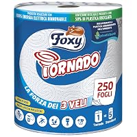 Foxy Tornado| Asciugatutto universale 8 pz, 250 strappi per rotolo a 3 veli | Carta