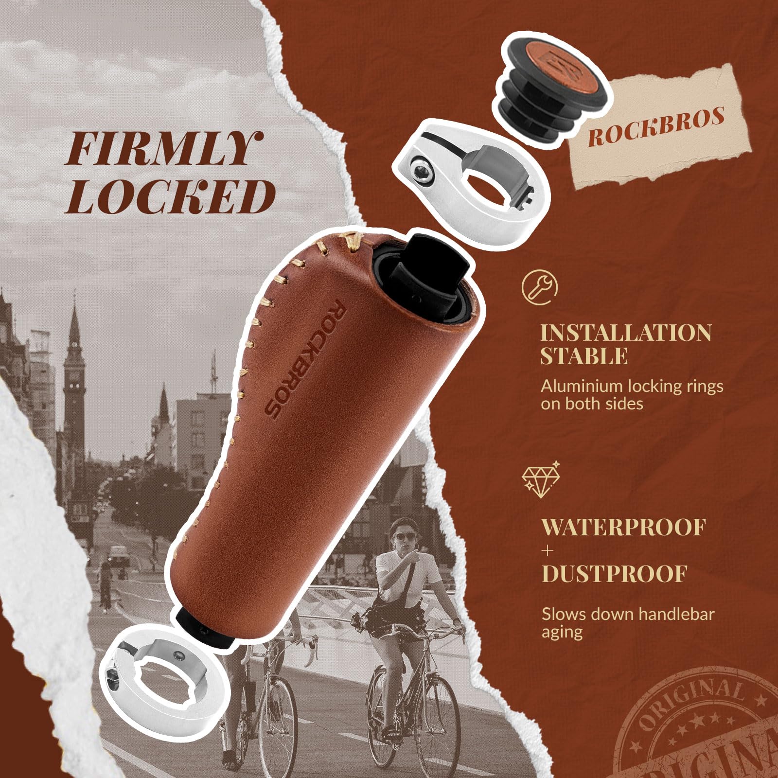 ROCKBROS Bicycle Grips MTB Retro Handlebar Grips Ergonomic Design Dual Lock-On Anti-slip for Mountain Road, Trekking, City - Image 3
