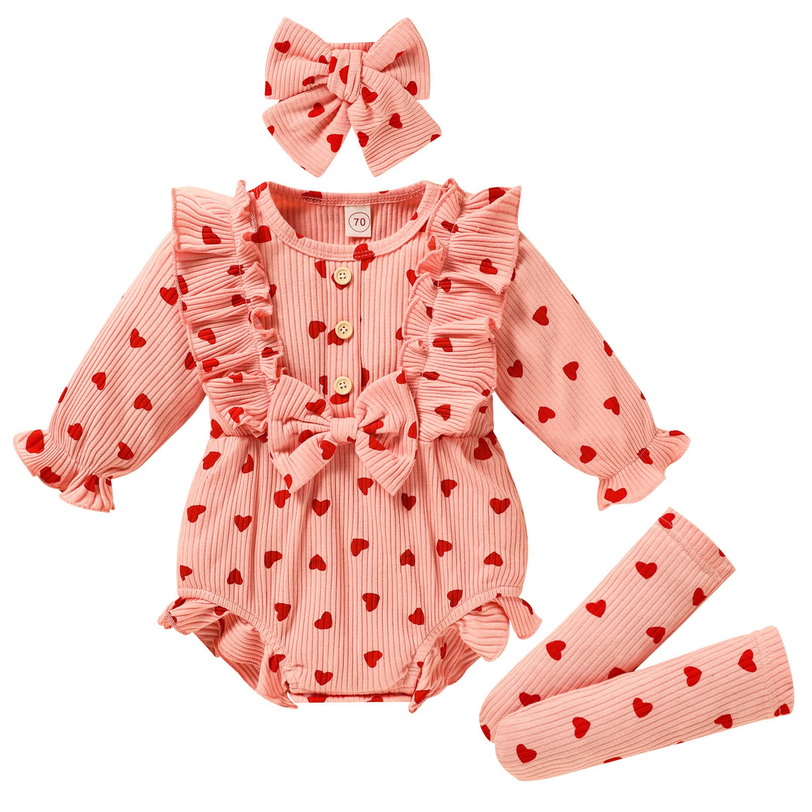 GRNSHTSNewborn Baby Girl Clothes Ruffle Solid Sweater Long Sleeve Romper+Hairband+Socks 3Pcs Fall Winter Outfits