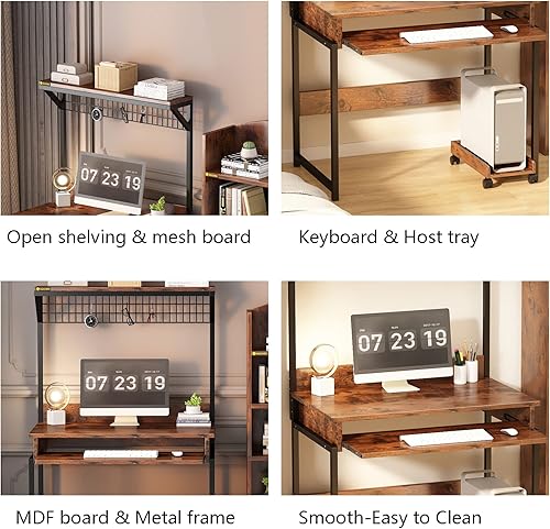 Miniatura 6 de Escritorio para computadora con gabinete y estante de almacenamiento, escritorio de 31.5 pulgadas con bandeja para teclado, mesa de estudio de