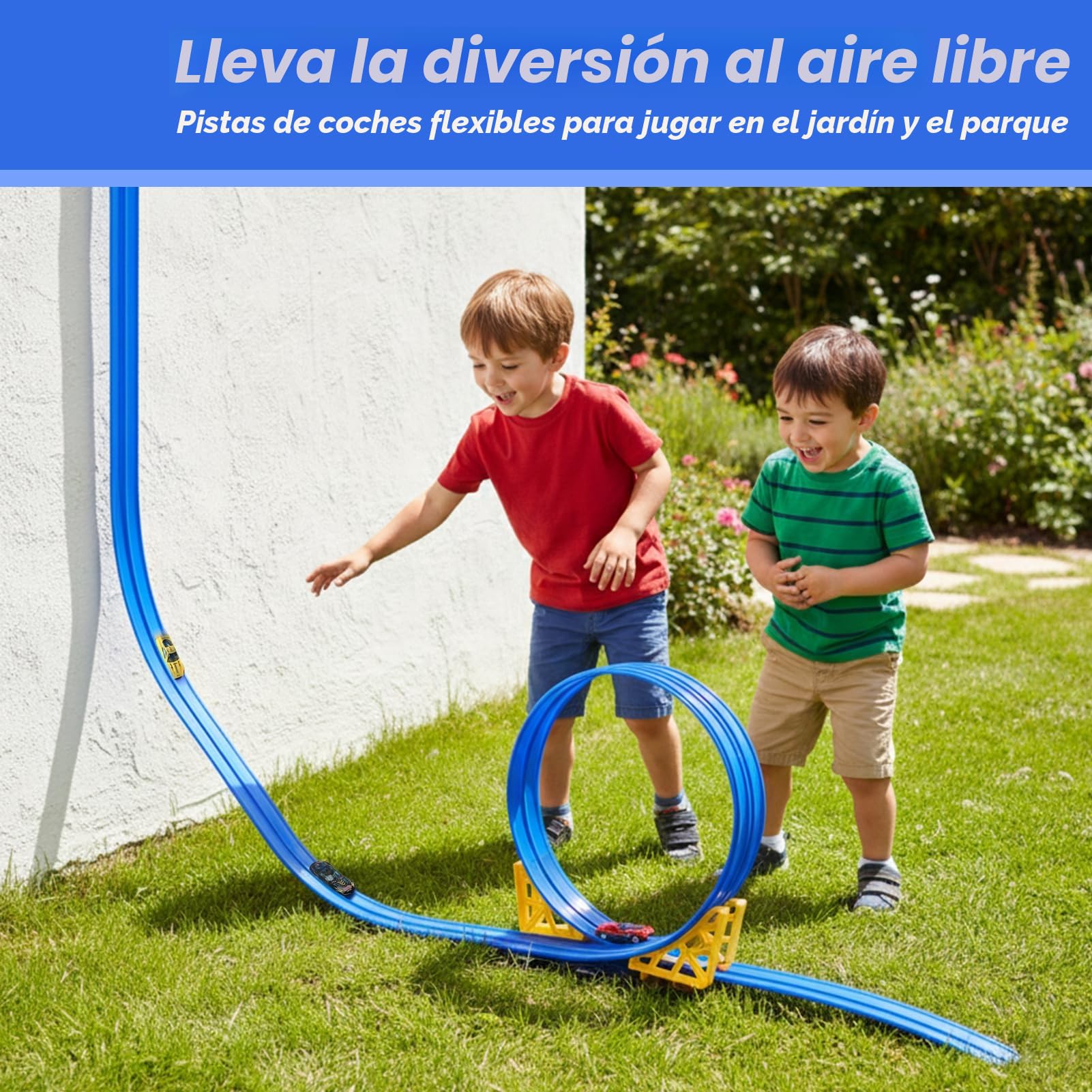 Dreamon Pista de Coches para Niños 6 Metros Pista Coches Flexible Incluye 4 Coches de Juguete 2 Rampas 1 Bolsa de Almacenamiento 4 Ventosas Regalo para Niño y Niñas 3 4 5 6 Años