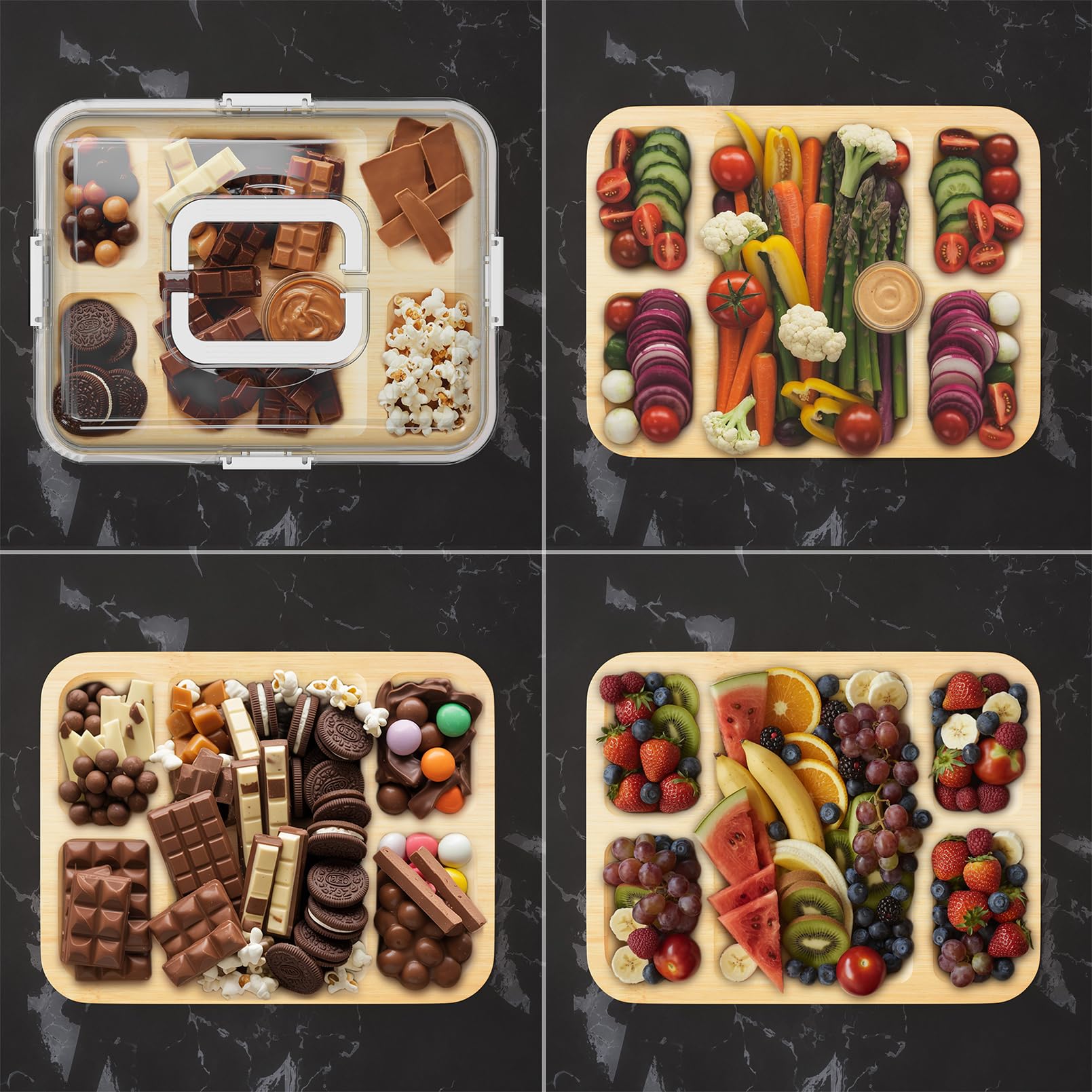 SpaceAid Tabla de charcutería con tapa transparente, tablas de cortar de queso de viaje portátiles para accesorios de picnic, bandeja de servir de bambú con tapas, regalos de inauguración de la casa