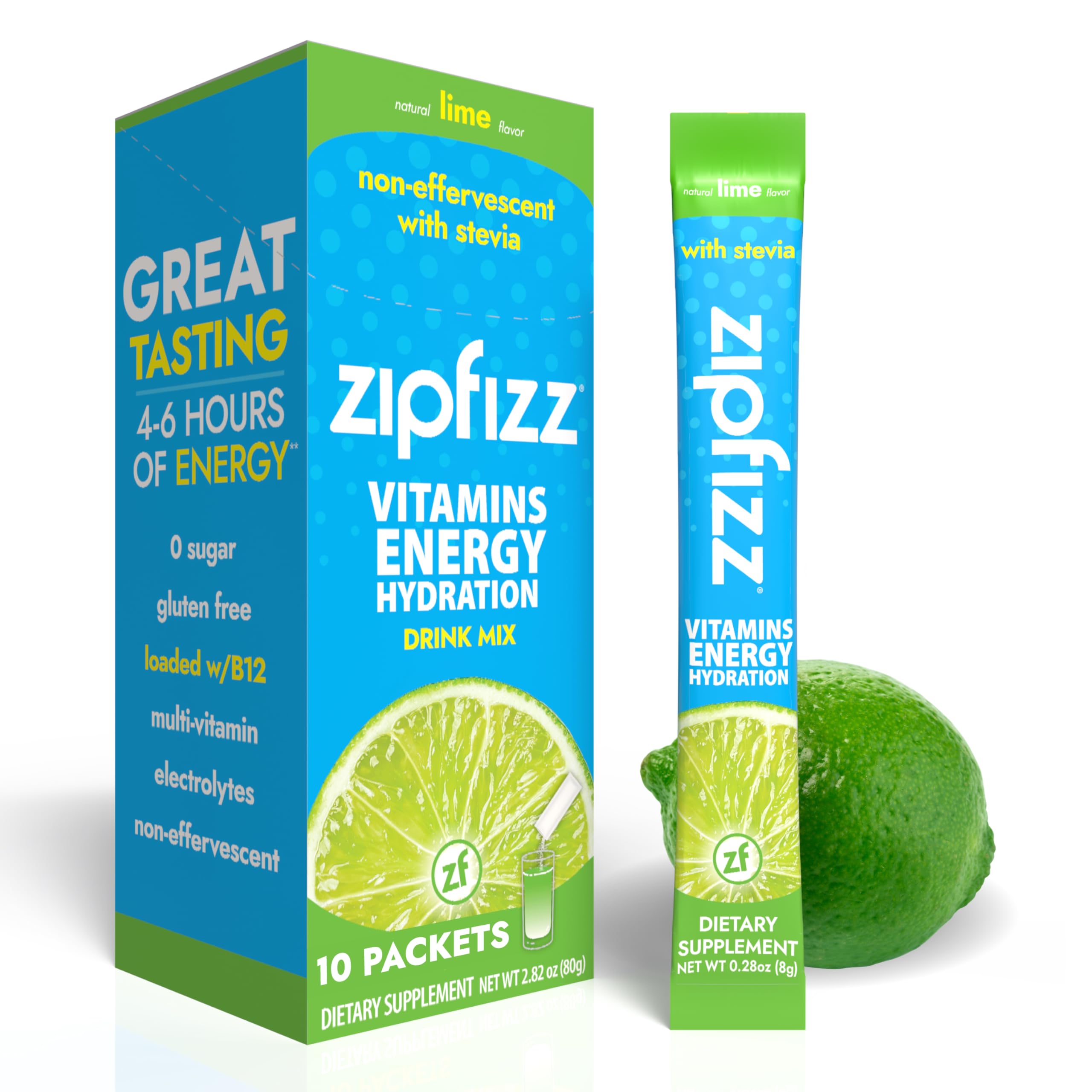 Amazon.com : Zipfizz Stevia Energy Drink Powder, Lime, 10 Pack – 3