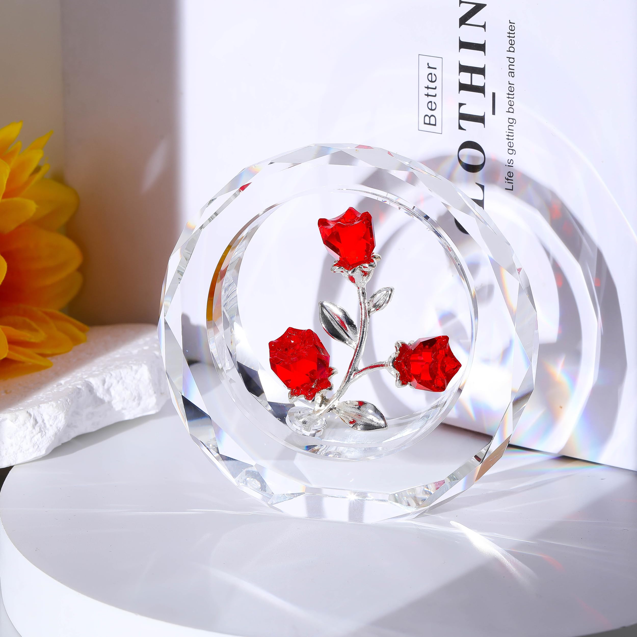 YWHL Kristallen lelie bloem beeldje met vaas, handgemaakte roze lelie bloem geschenken voor vrouw, huwelijkscadeaus voor paar, home party decoraties (roze lelie