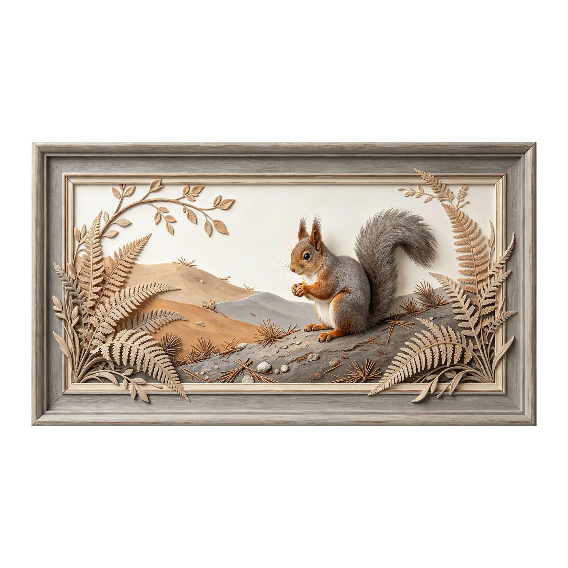 Yzpallescene 3D 3D Framed Wall Art 50cm×90cm Woodland Squirrel Landscape Relief Effect Large Size SelfAdhesive Removable Wall Decor Prints Artwork for Living Room Bedroom Office