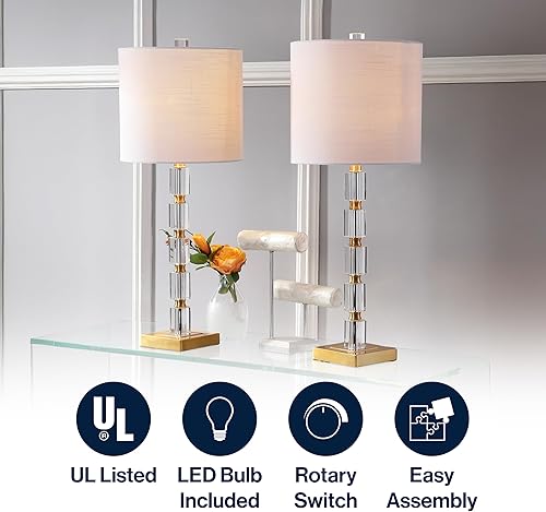 Miniatura 5 de JONATHAN Y JYL5001A-SET2 Juego de 2 lámparas de mesa Claire de 28.5 pulgadas de cristal LED lámpara de mesa Glam mesita de noche para dormitorio,