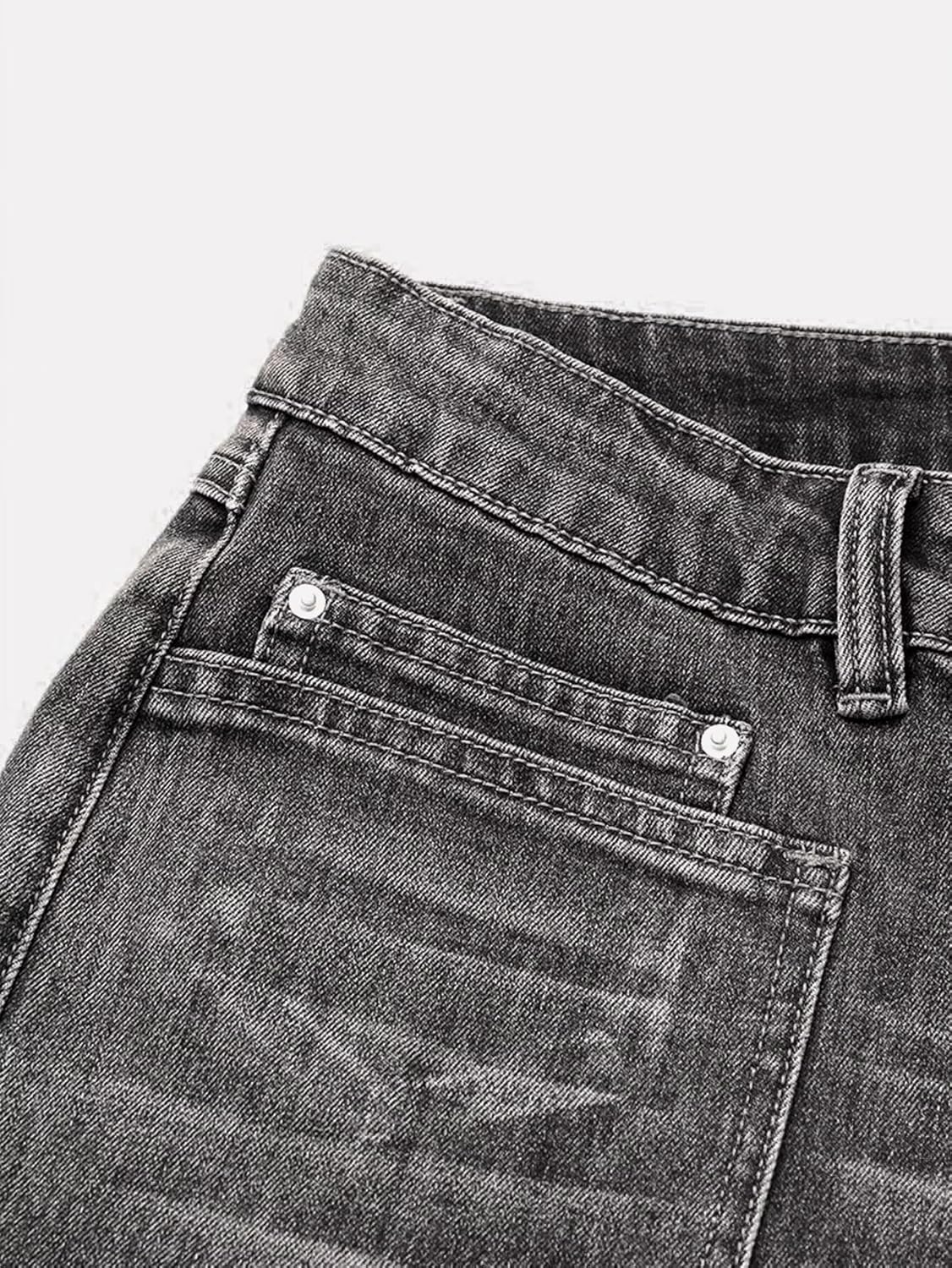 Flamingals Straight Leg Jeans for Women Trendy Mid Rise Stretchy Patch Pocket Baggy Jeans Casual Without Belt