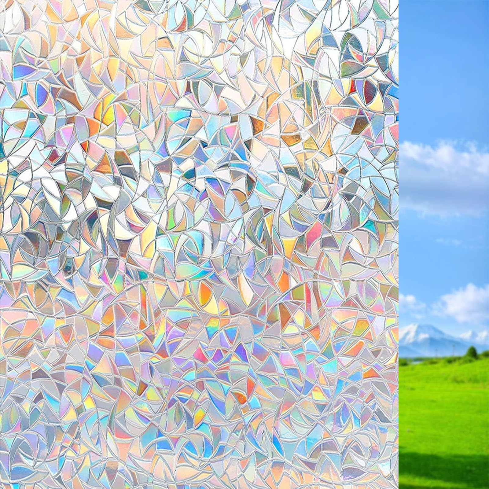Fensterfolie Milchglasfolie Blickdicht Sichtschutzfolie 90 x 150 cm Ohne Klebstoff Folie Sichtschutz Anti UV Blickdichte Sichtschutzfolie für Wohnzimmer Küche Büro, Halbmond
