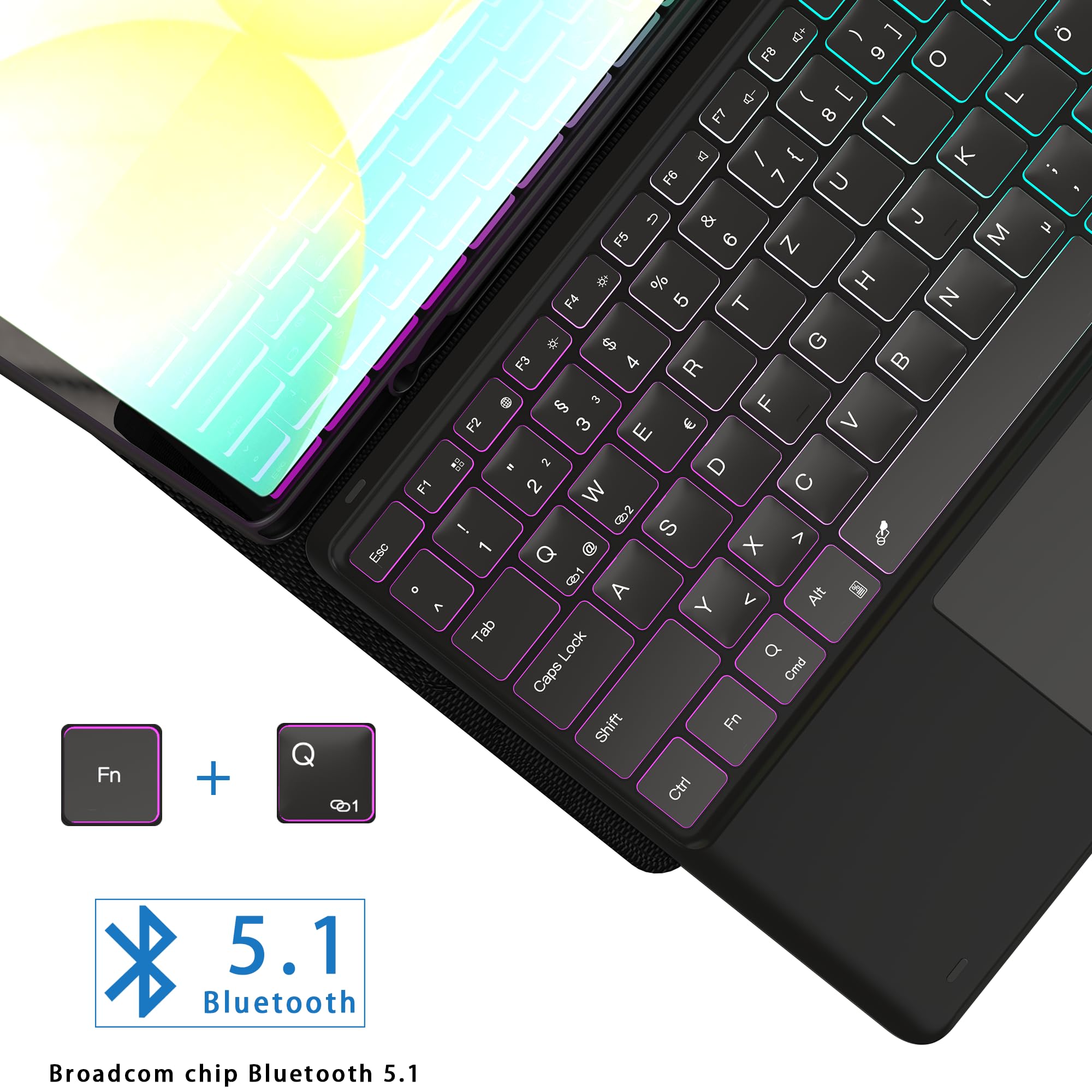 für Samsung Tablet S10 FE+ Plus Tastatur QWERTZ Deutsches : DEX-Modus mit einem Klick, 2 drahtlose Kanäle, Regenbogen-Beleuchtung Trackpad Tastatur Hülle mit S-PEN-Halter für Tab S10 FE+ 13.1" 2025